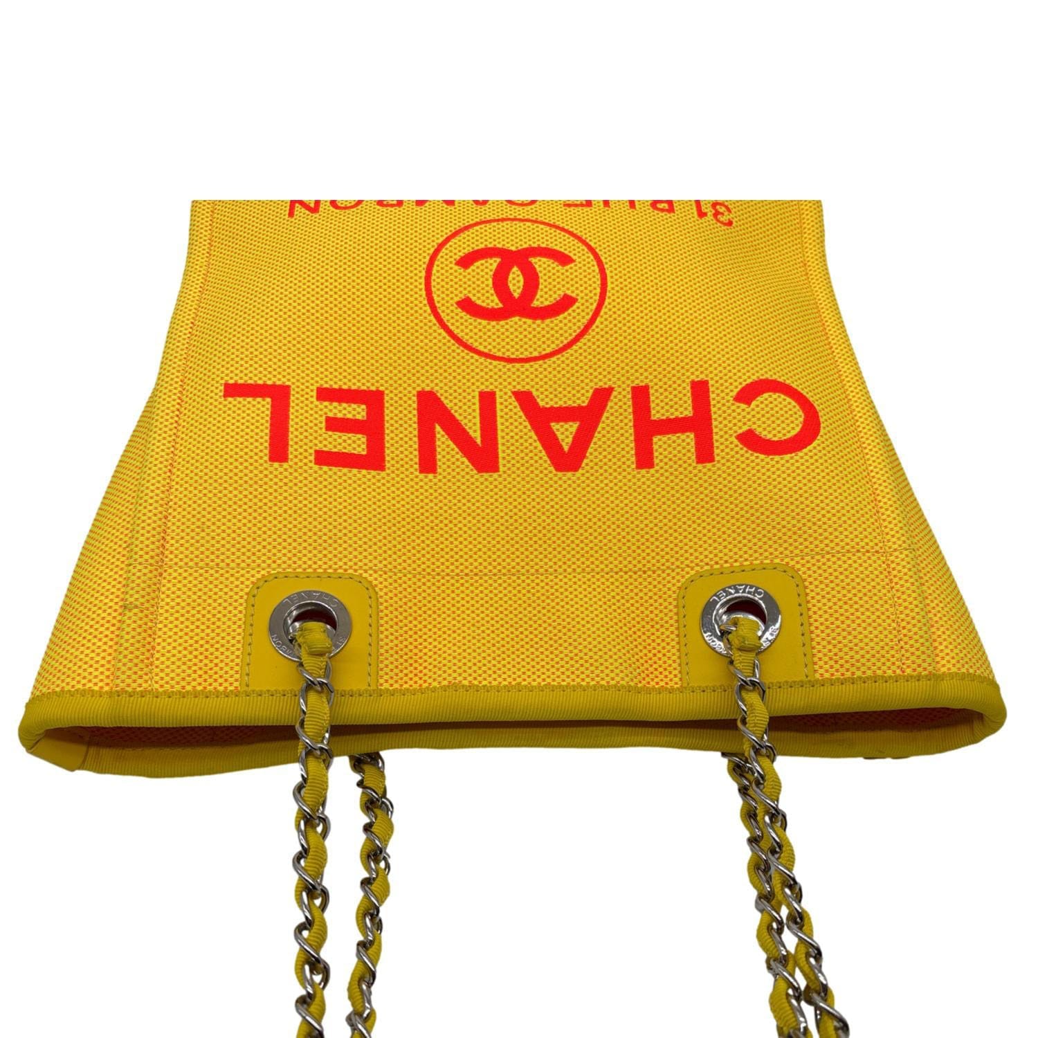 CHANEL Deauville Mini Canvas Shopping Tote Bag Yellow