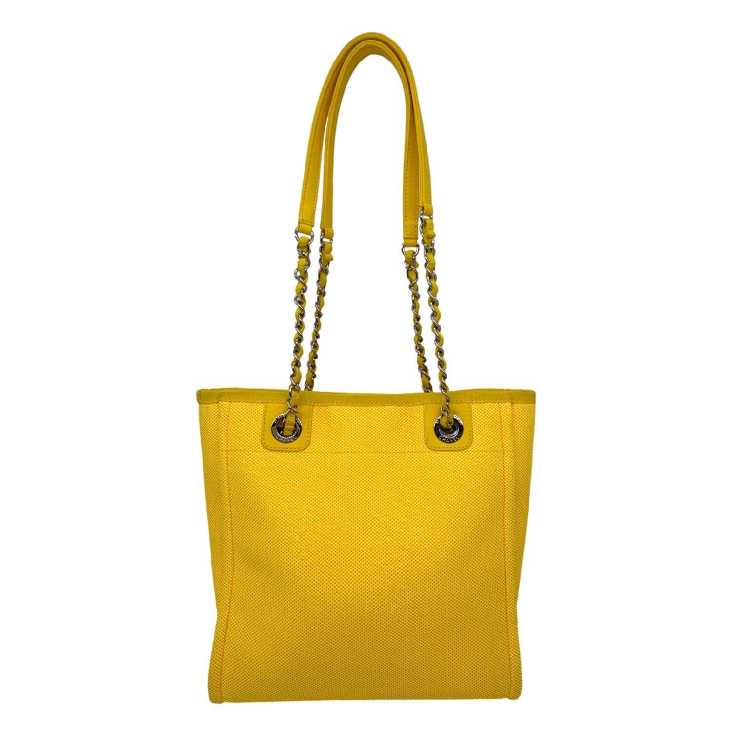 CHANEL Deauville Mini Canvas Shopping Tote Bag Yellow