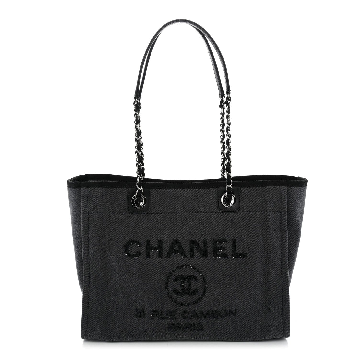 Chanel Canvas Sequin Small Deauville Tote Charcoal