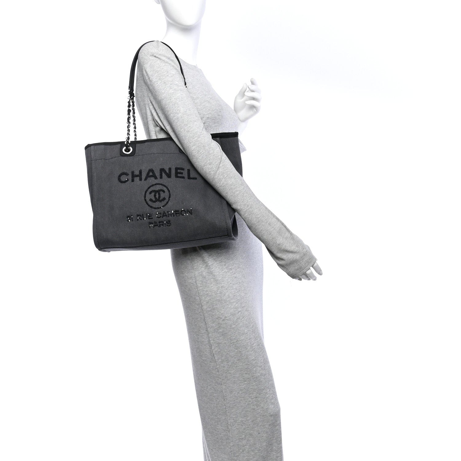 Chanel Canvas Sequin Small Deauville Tote Charcoal