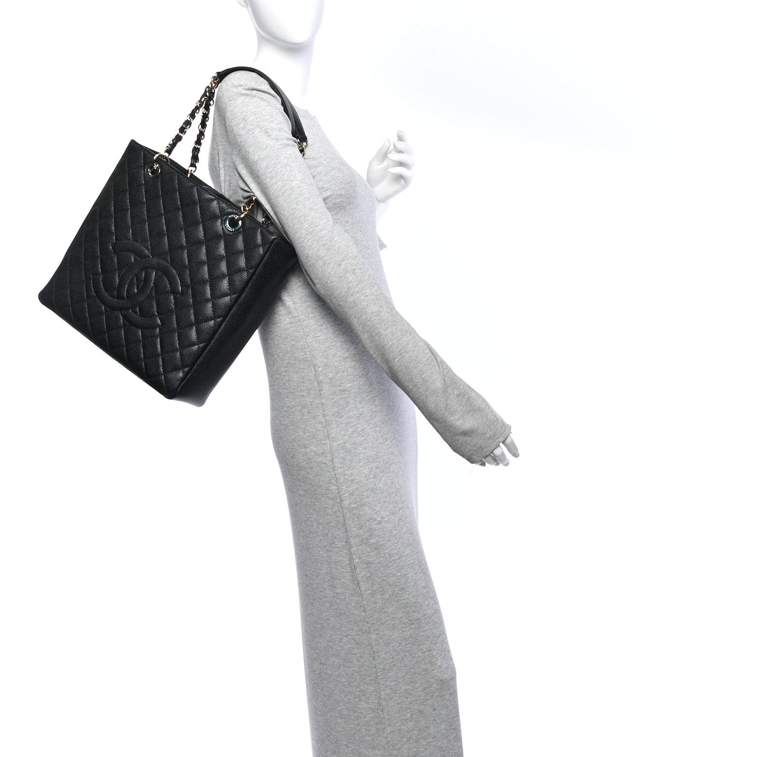 Chanel Caviar Quilted Vertical Grand Shopping Tote GST Black