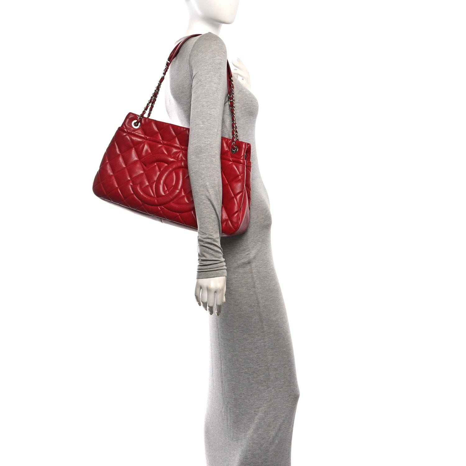 Chanel Caviar Quilted Timeless CC Soft Tote Red Red