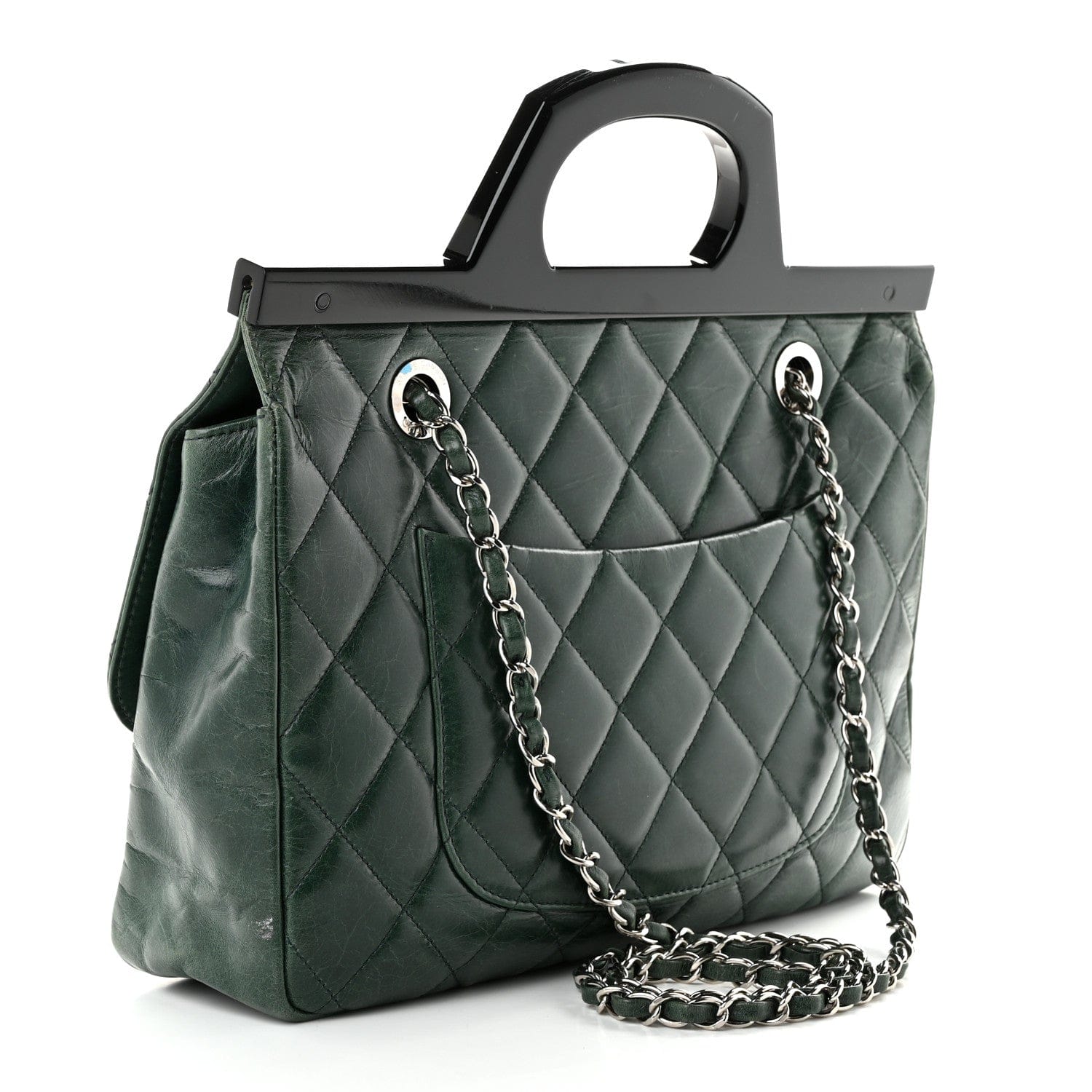 Chanel Glazed Calfskin Quilted Small CC Delivery Tote Dark Green