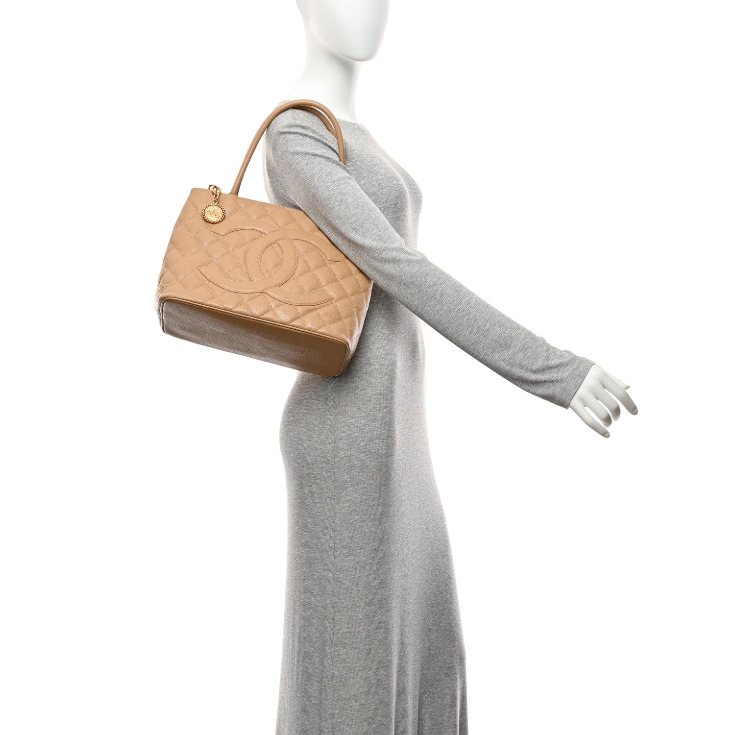 Chanel Caviar Quilted Medallion Tote Beige