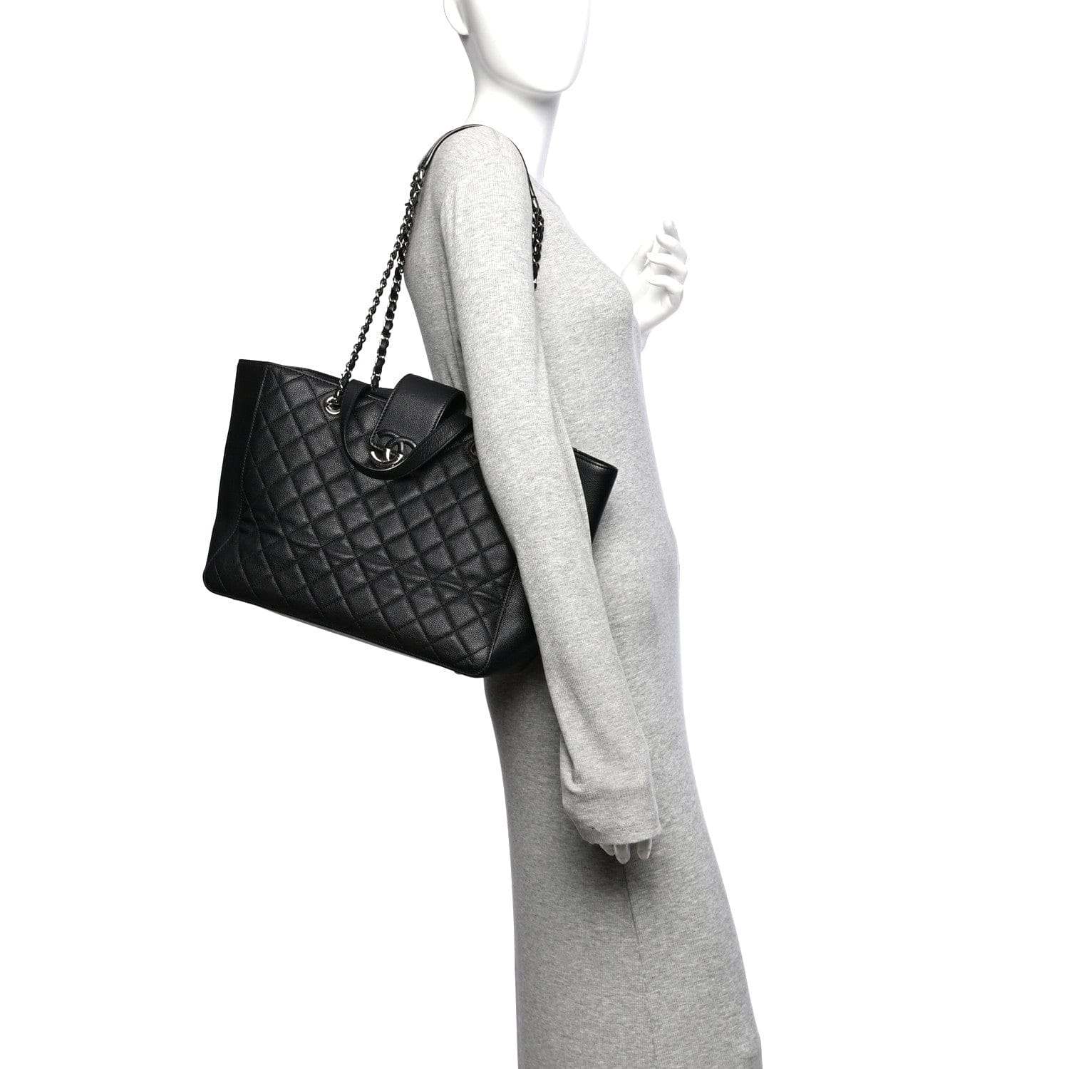Chanel Caviar Quilted Large CC Box Shopping Tote Black
