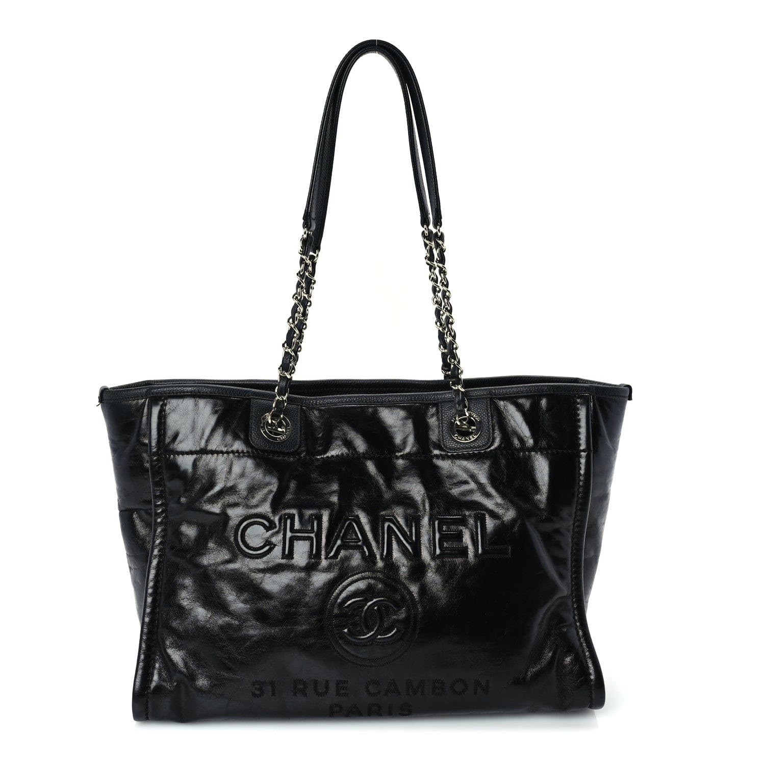 Chanel Glazed Calfskin Small Deauville Tote Black