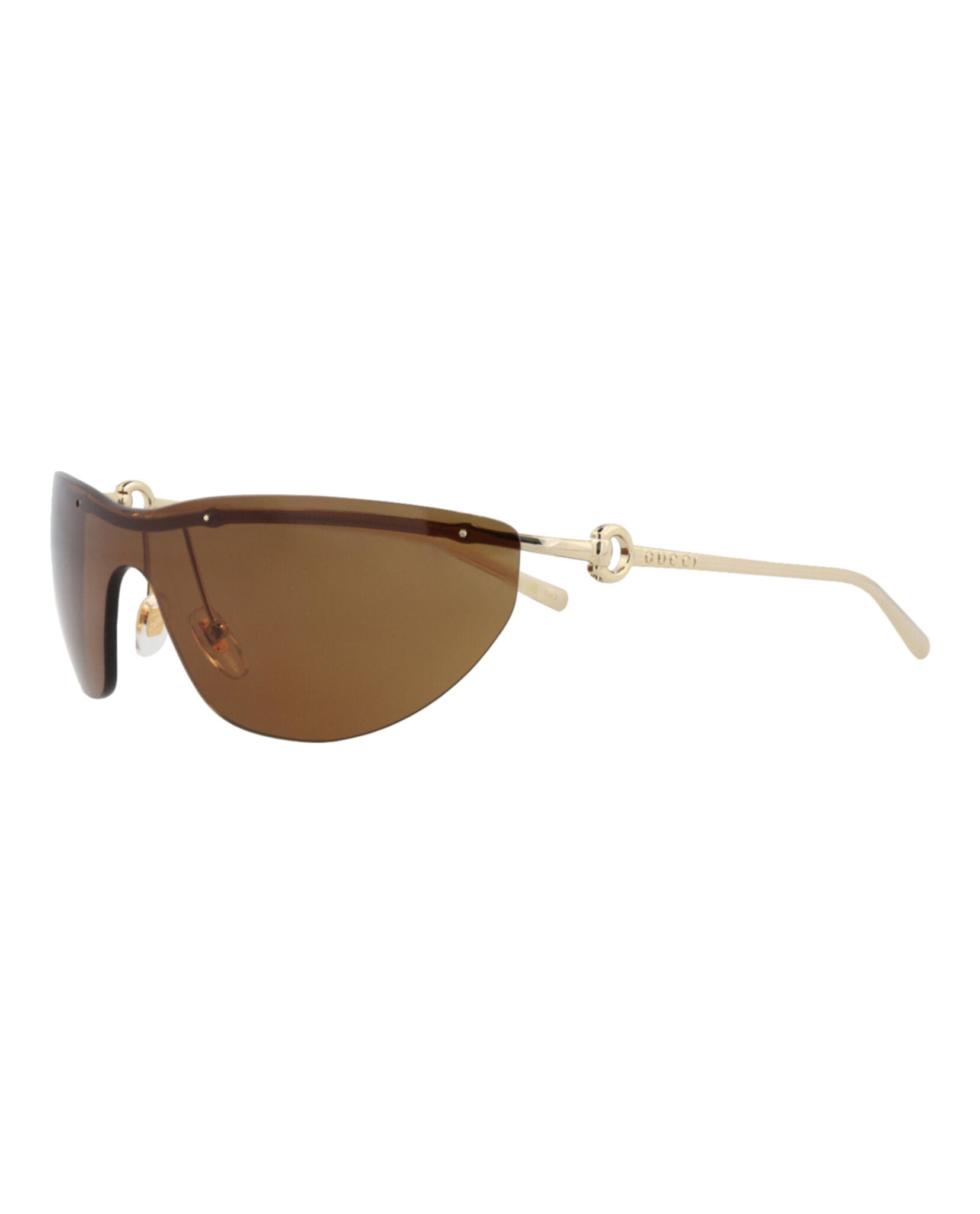 Gucci Womens Shield/Wrap Gold Gold Brown Fashion Designer Eyewear