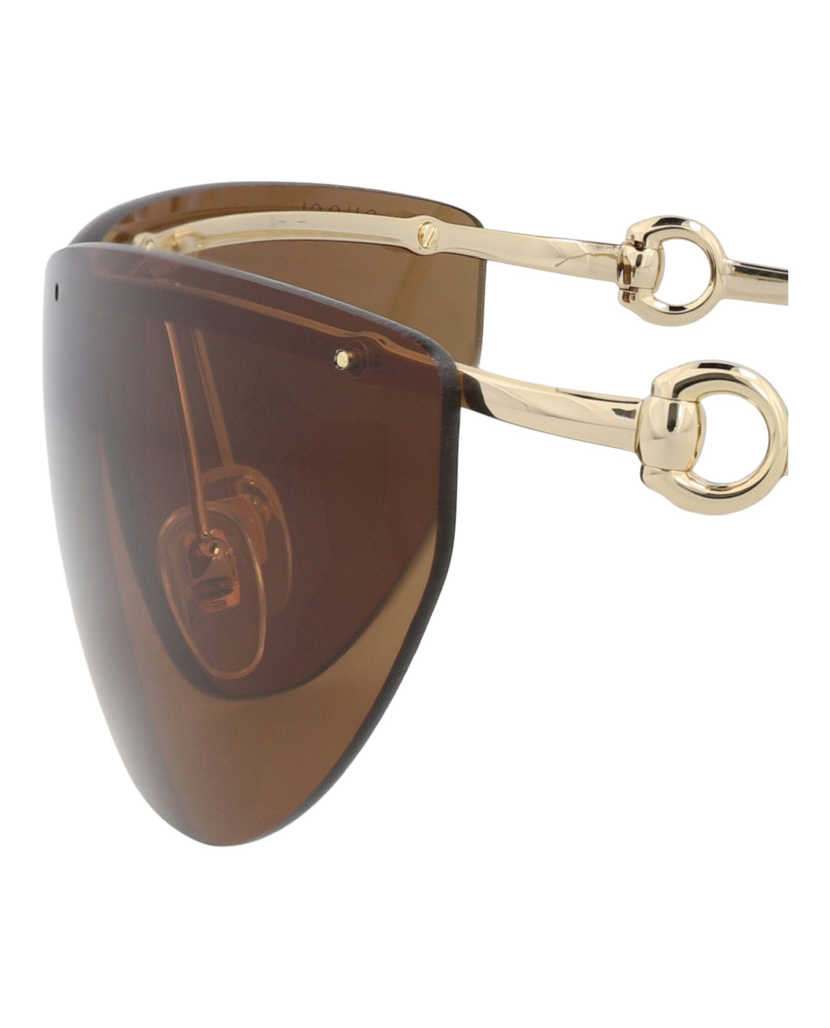 Gucci Womens Shield/Wrap Gold Gold Brown Fashion Designer Eyewear