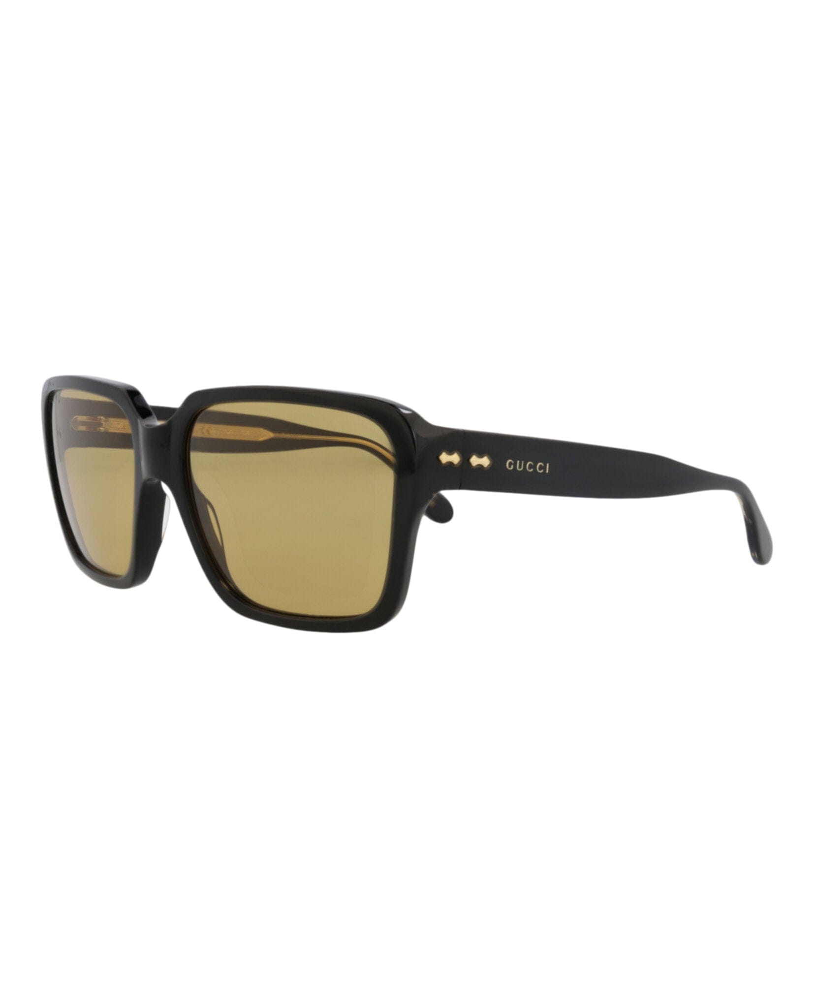 Gucci Mens Square/Rectangle Black Black Yellow Fashion Designer Eyewear