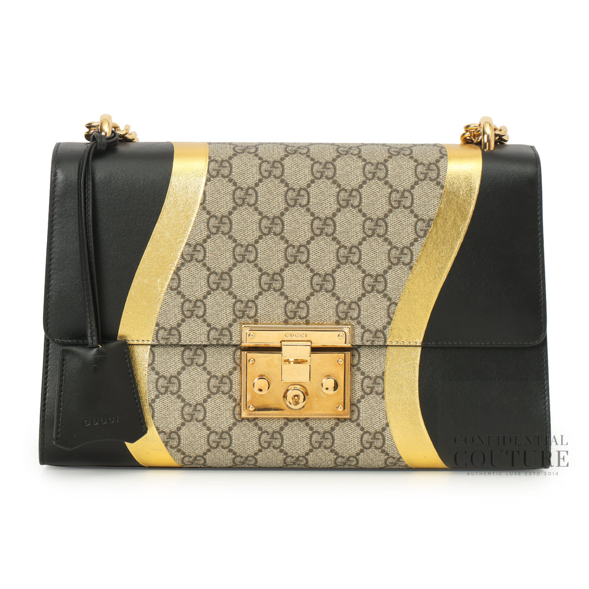 Gucci Beige/Ebony & Black GG Supreme Coated Canvas Padlock Medium Shoulder Bag