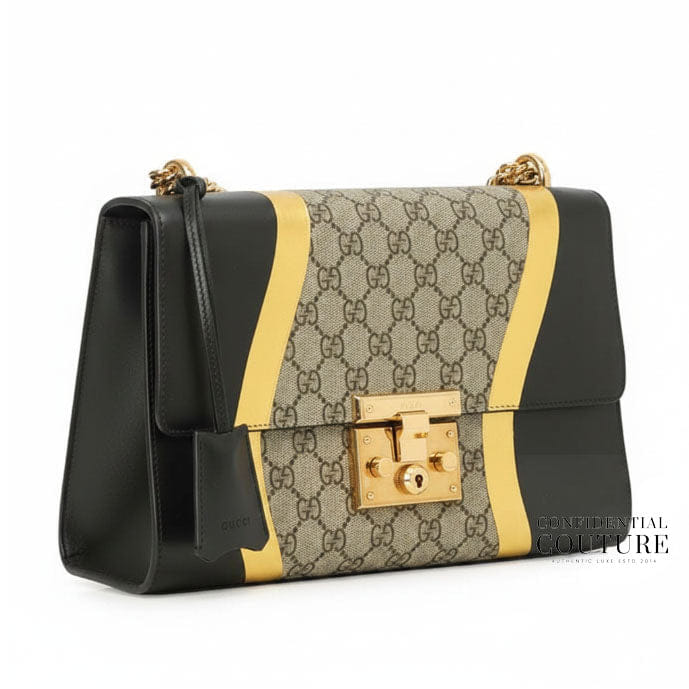 Gucci Beige/Ebony & Black GG Supreme Coated Canvas Padlock Medium Shoulder Bag