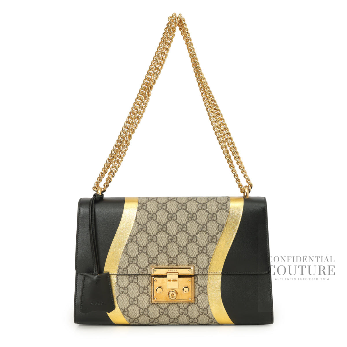 Gucci Beige/Ebony & Black GG Supreme Coated Canvas Padlock Medium Shoulder Bag
