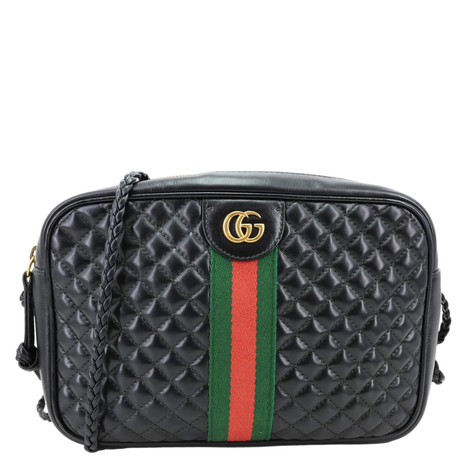 GUCCI Trapuntata Web Calfskin Leather Camera Shoulder Bag Black 541051
