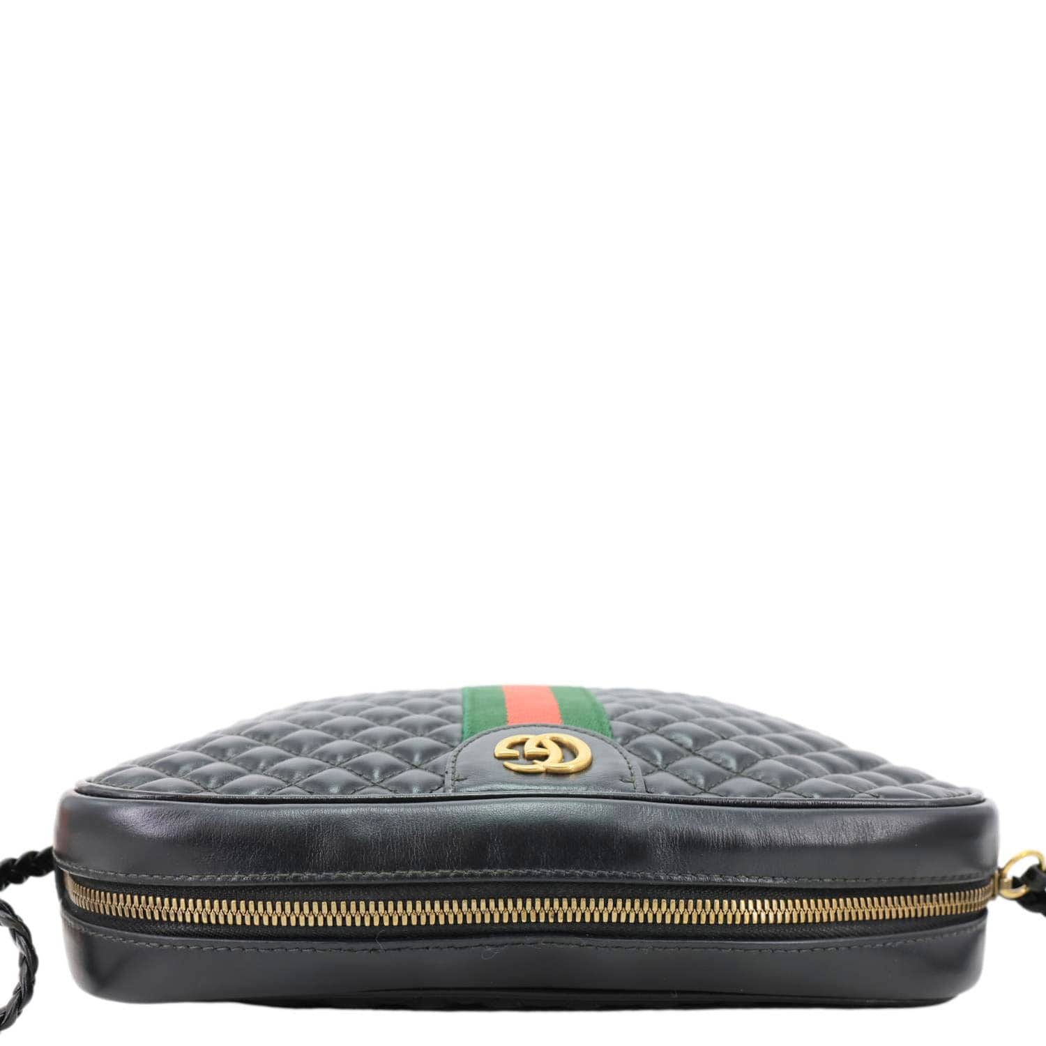 GUCCI Trapuntata Web Calfskin Leather Camera Shoulder Bag Black 541051