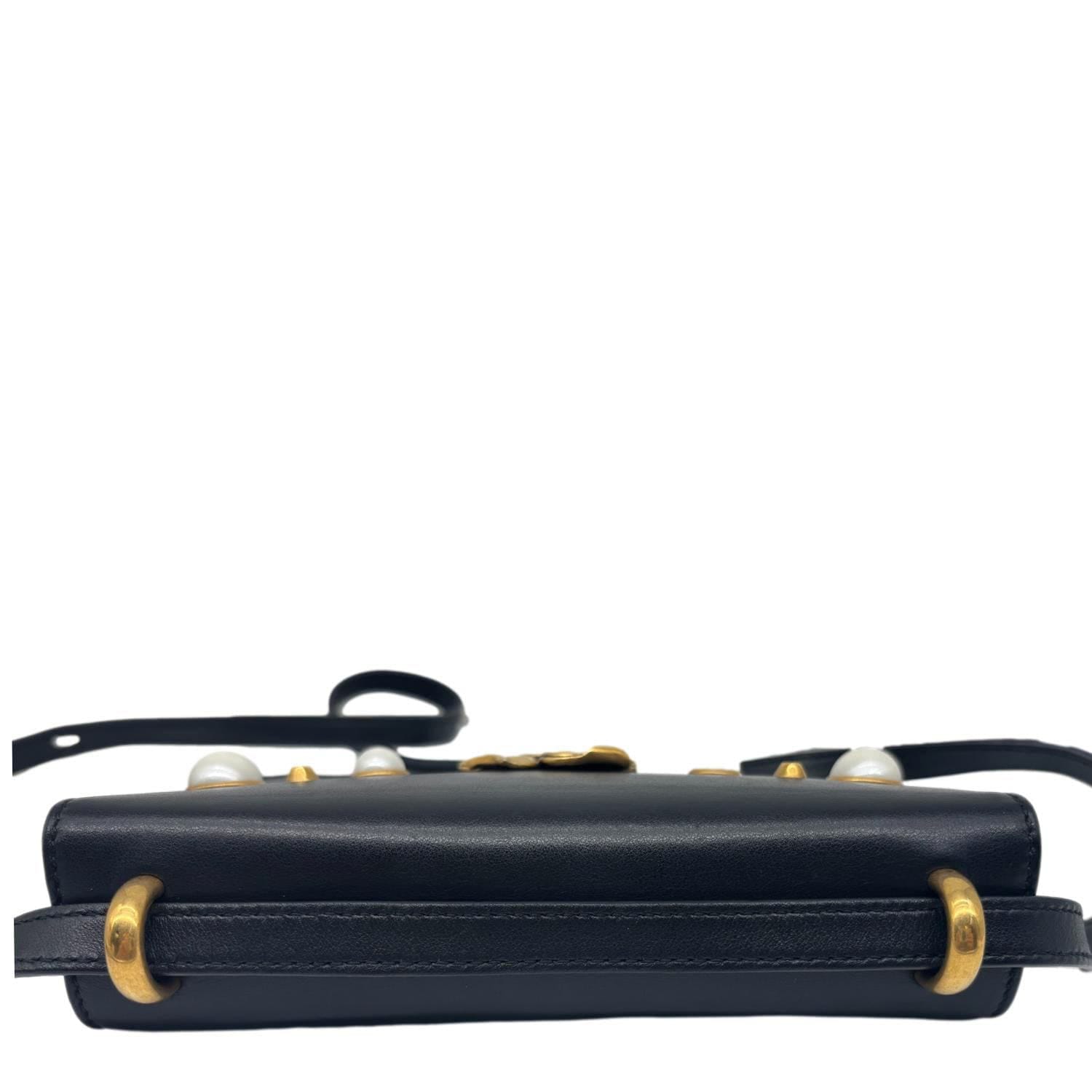 GUCCI Pearly Peony Leather Chain Shoulder Bag Black 432682