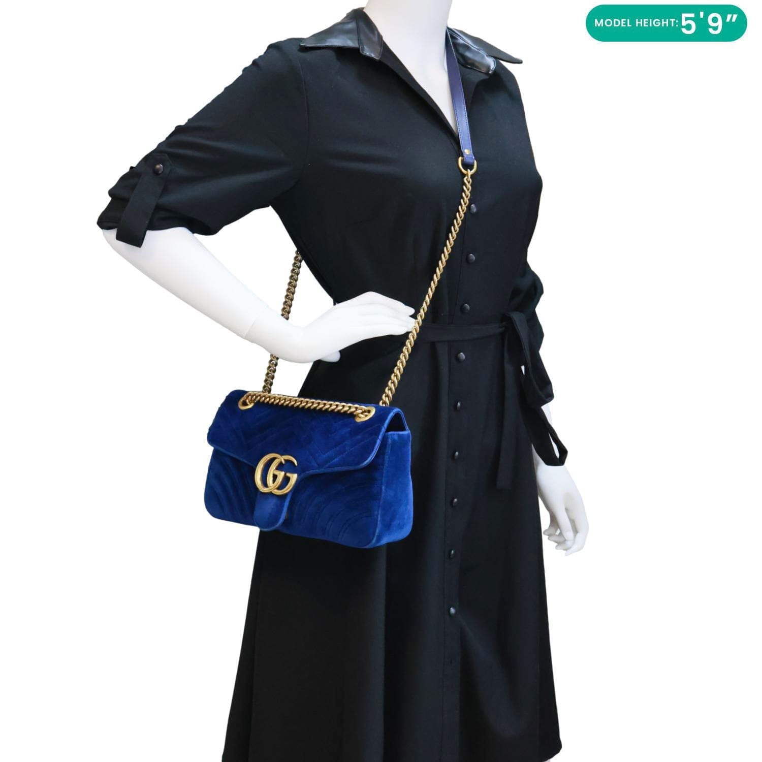 GUCCI GG Marmont Small Matelasse Velvet Shoulder Bag Blue 443497