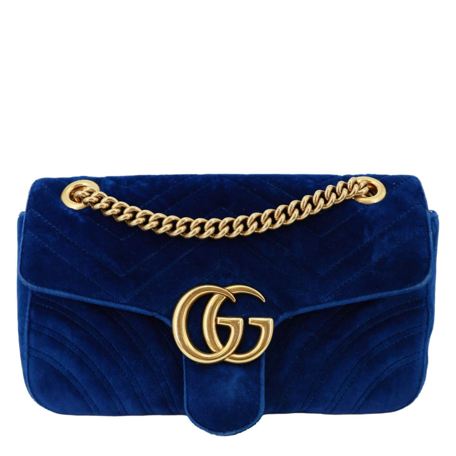 GUCCI GG Marmont Small Matelasse Velvet Shoulder Bag Blue 443497
