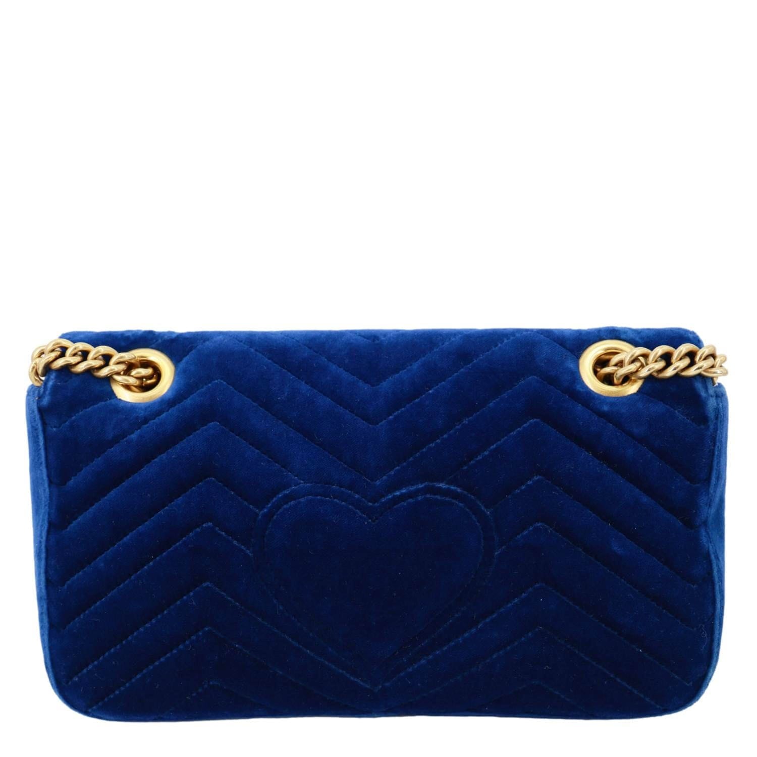 GUCCI GG Marmont Small Matelasse Velvet Shoulder Bag Blue 443497