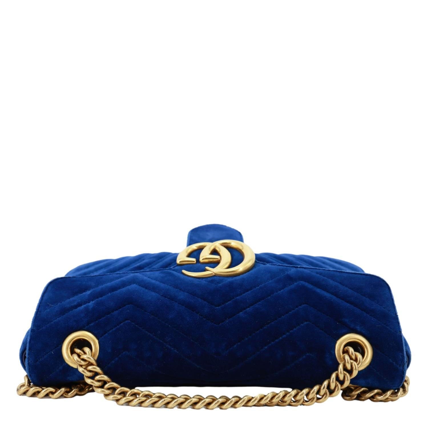 GUCCI GG Marmont Small Matelasse Velvet Shoulder Bag Blue 443497
