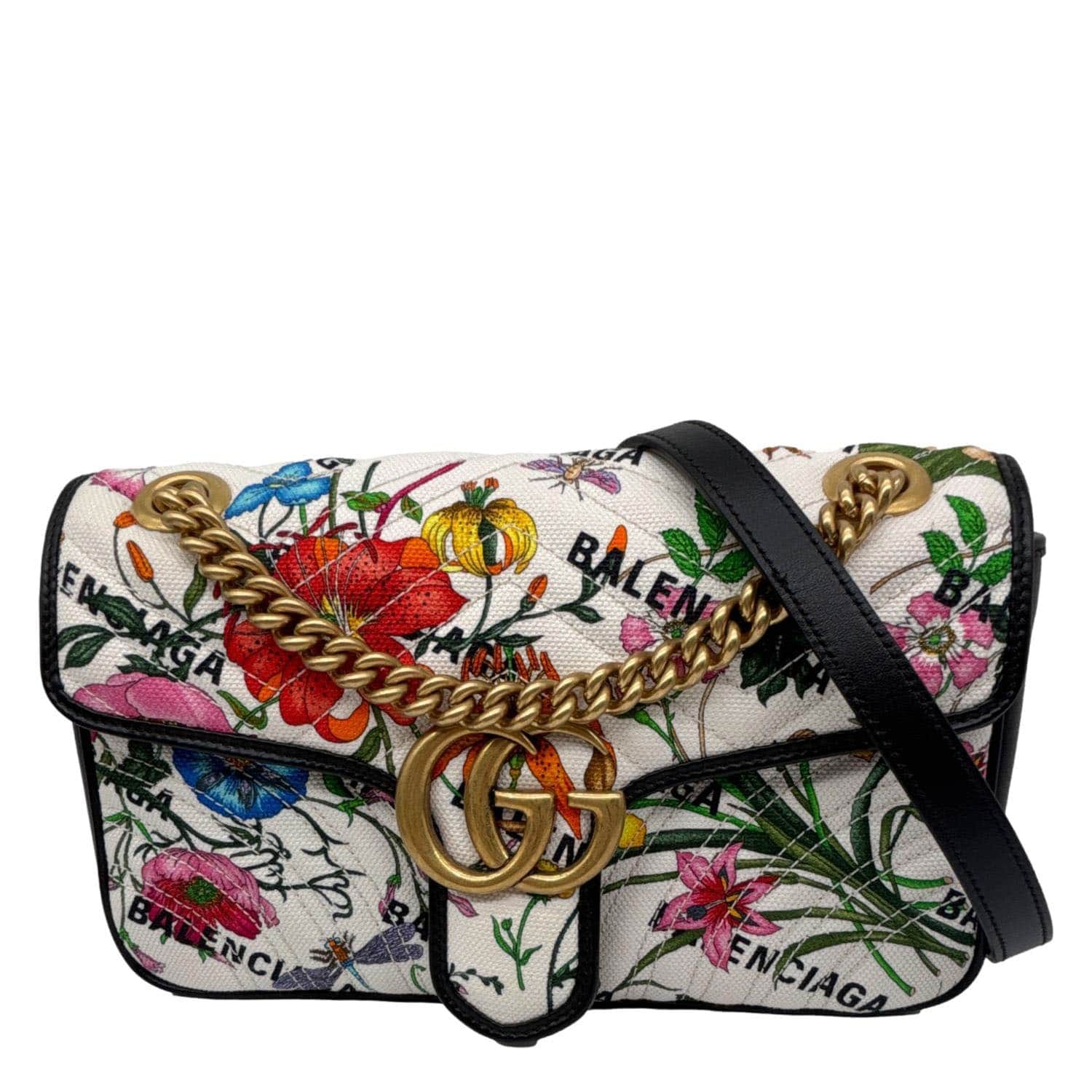 GUCCI x BALENCIAGA GG Marmont The Hacker Project Flora Canvas Shoulder Bag White 443497