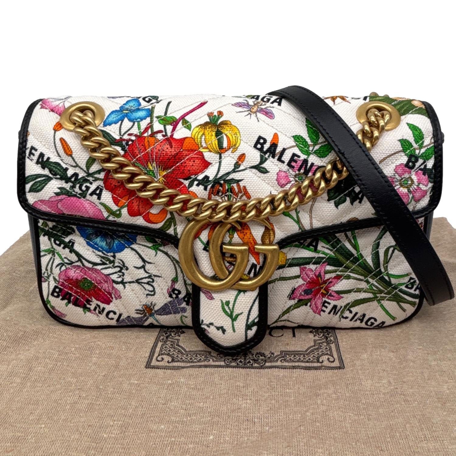 GUCCI x BALENCIAGA GG Marmont The Hacker Project Flora Canvas Shoulder Bag White 443497