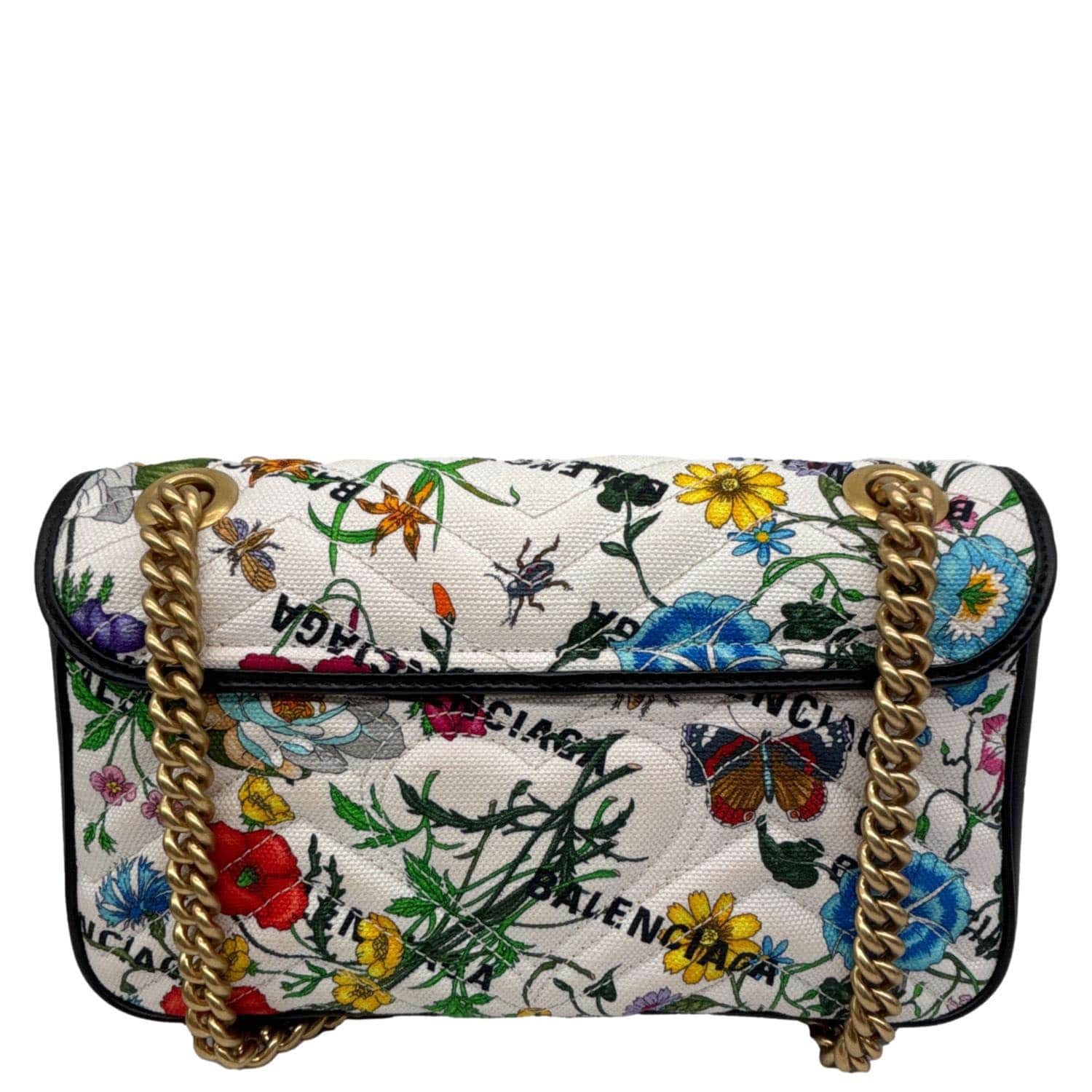 GUCCI x BALENCIAGA GG Marmont The Hacker Project Flora Canvas Shoulder Bag White 443497