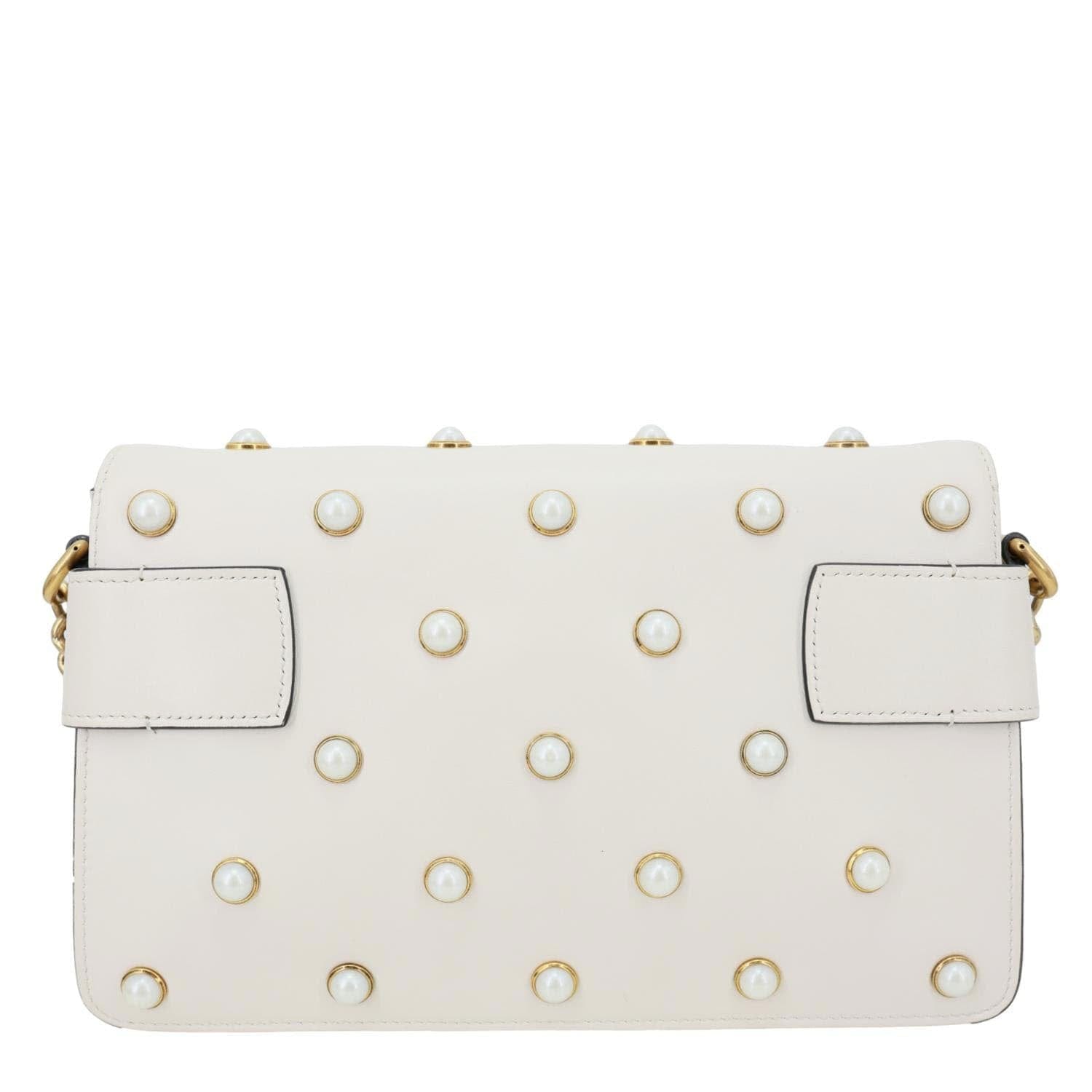 GUCCI Broadway Pearl Bee Mini Leather Shoulder Bag White 453778