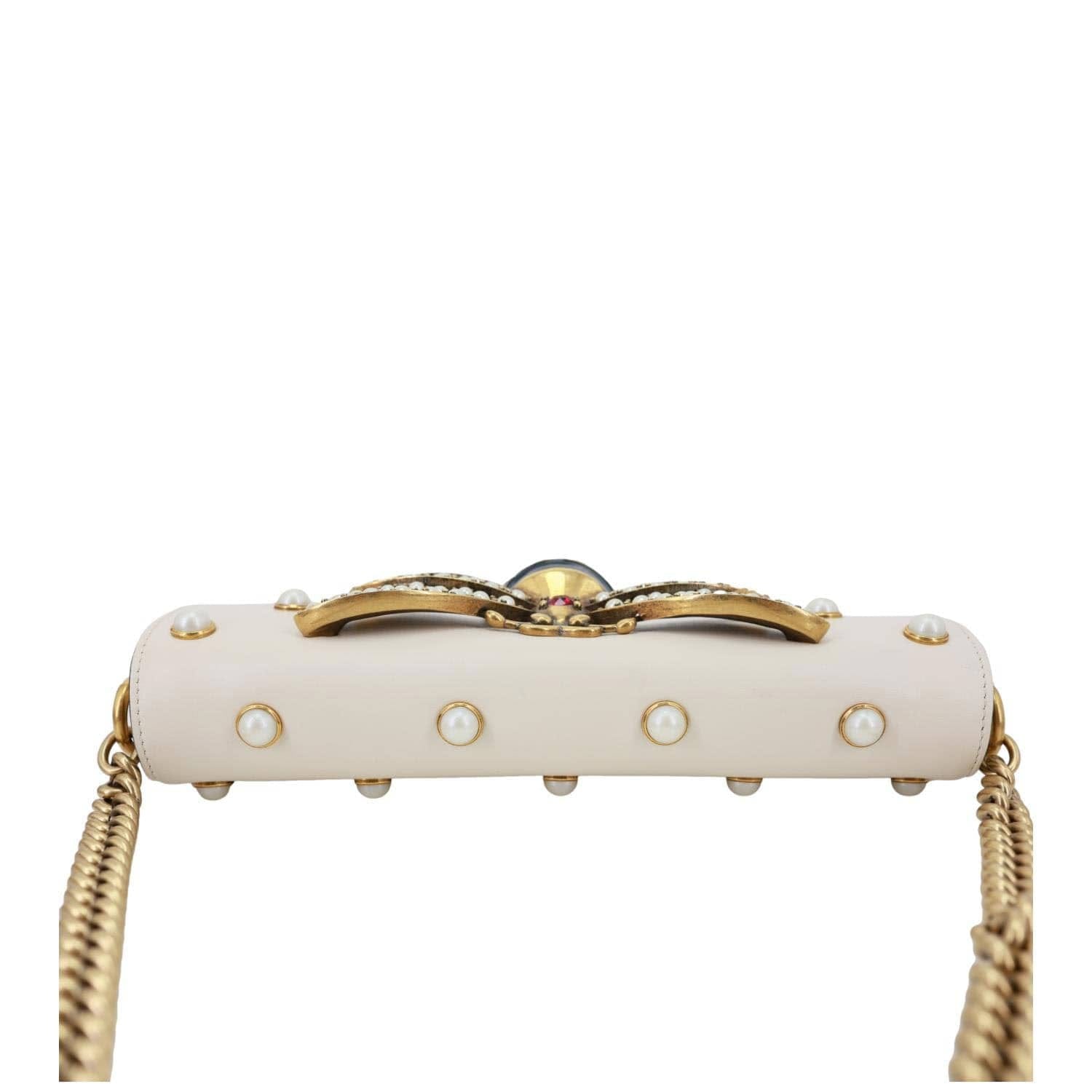 GUCCI Broadway Pearl Bee Mini Leather Shoulder Bag White 453778