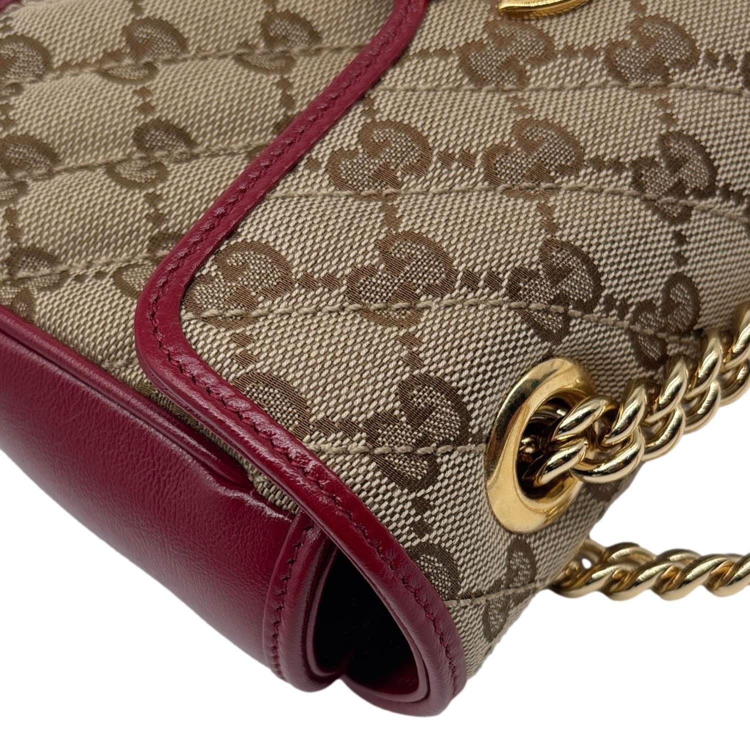 GUCCI GG Marmont Mini Canvas Leather Shoulder Bag Beige 446744