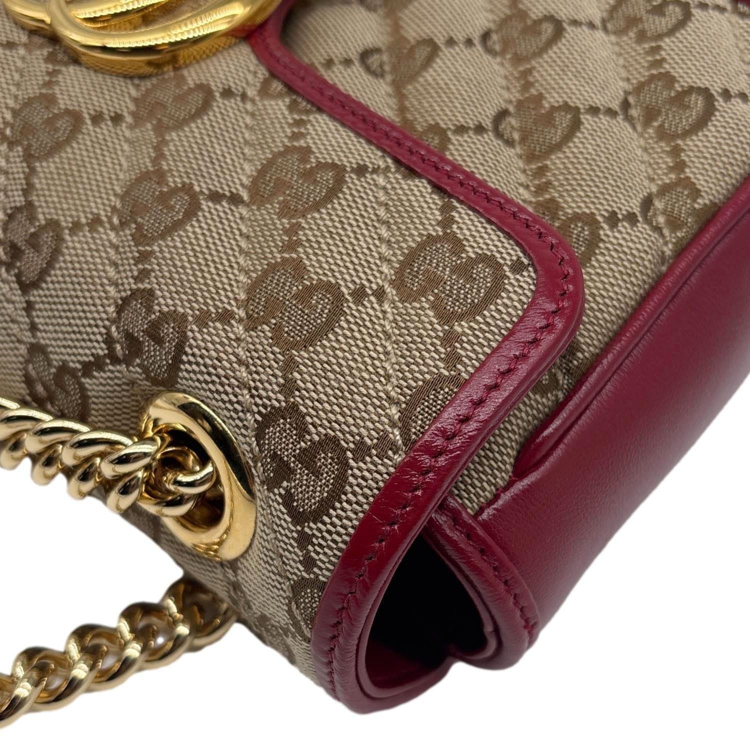 GUCCI GG Marmont Mini Canvas Leather Shoulder Bag Beige 446744