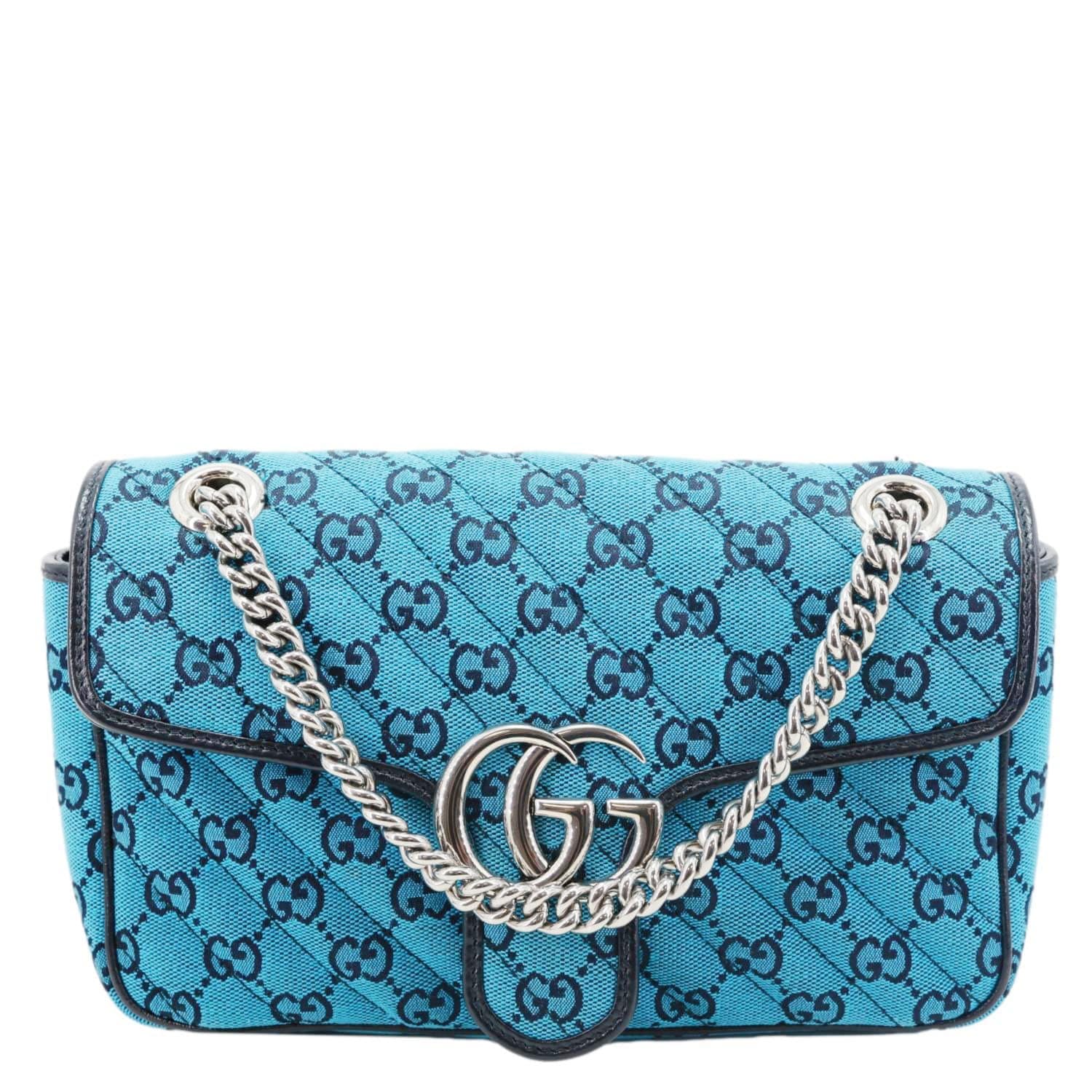 GUCCI GG Marmont Small Matelasse Canvas Shoulder Bag Blue 443497