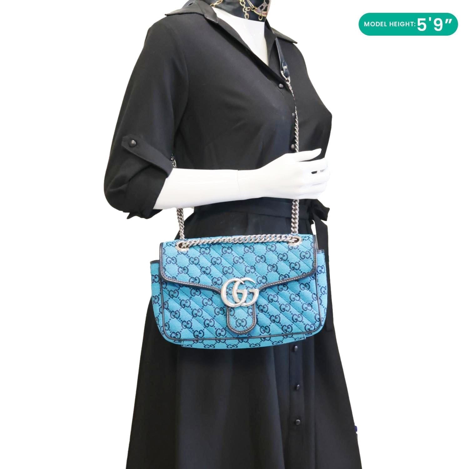 GUCCI GG Marmont Small Matelasse Canvas Shoulder Bag Blue 443497