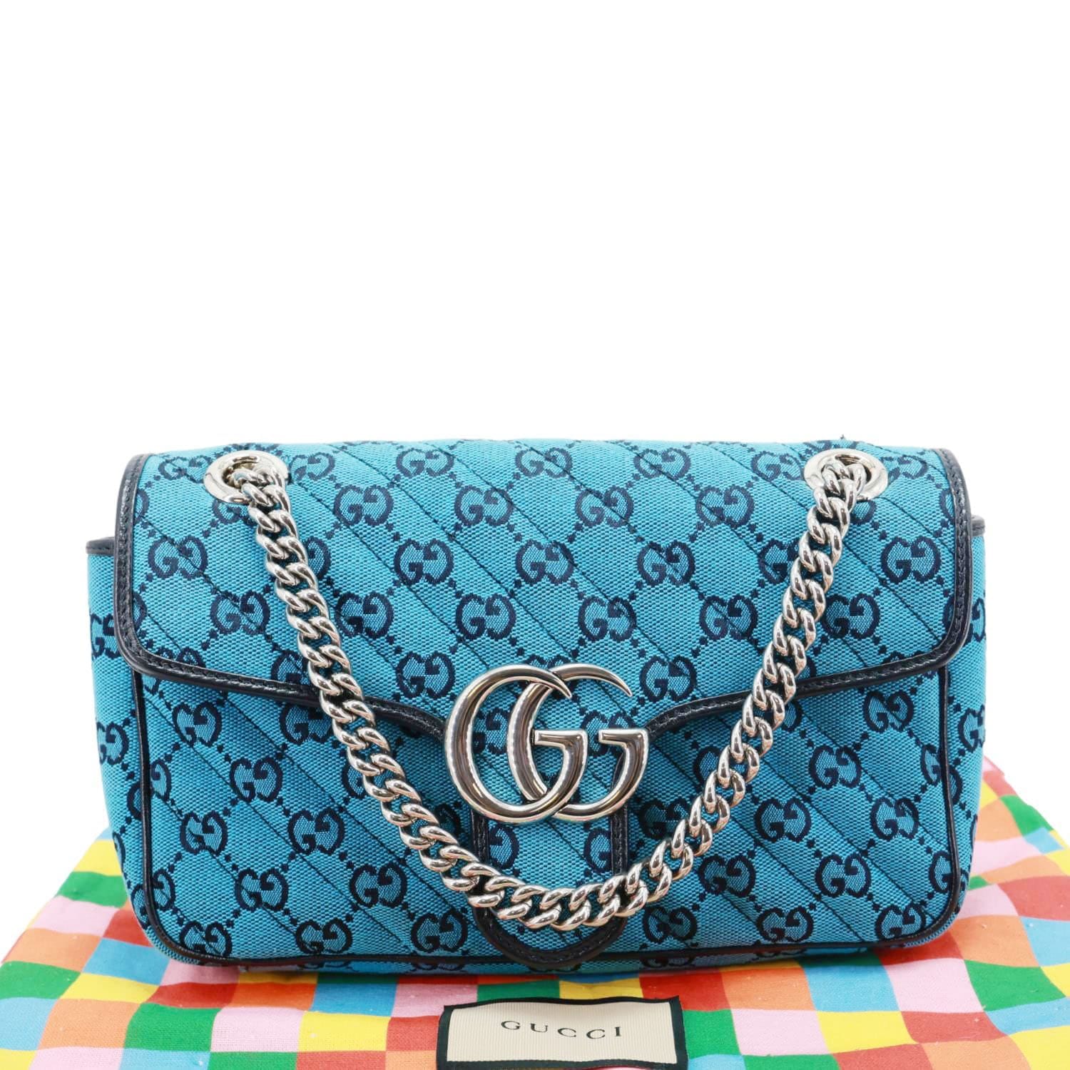 GUCCI GG Marmont Small Matelasse Canvas Shoulder Bag Blue 443497