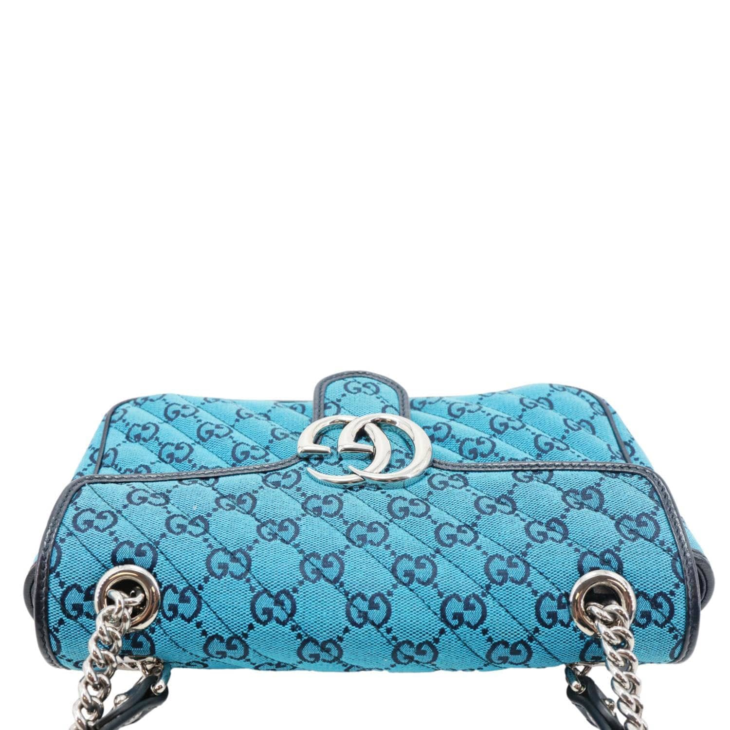GUCCI GG Marmont Small Matelasse Canvas Shoulder Bag Blue 443497