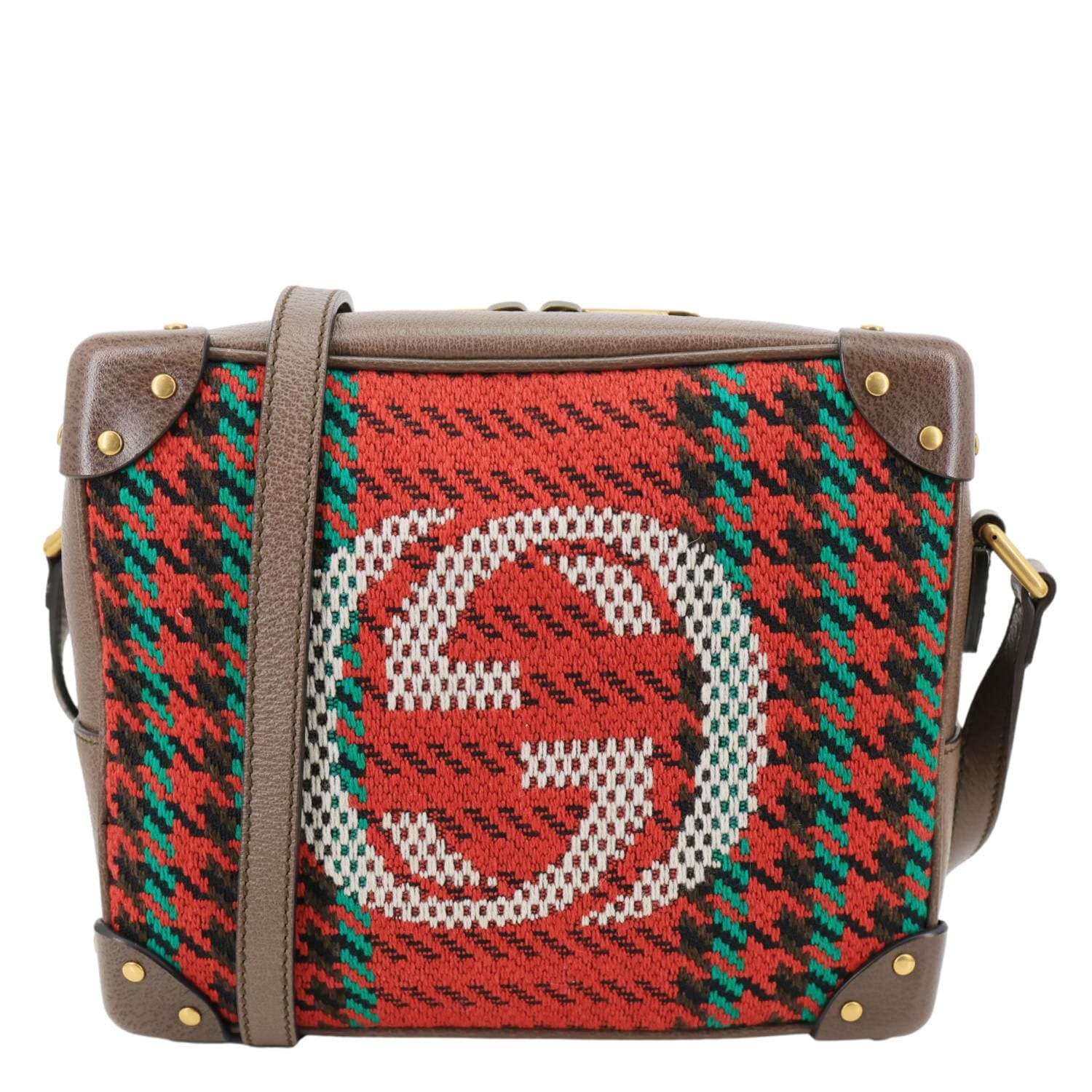 GUCCI Houndstooth Stripe Interlocking G Trunk Shoulder Bag Red 626363