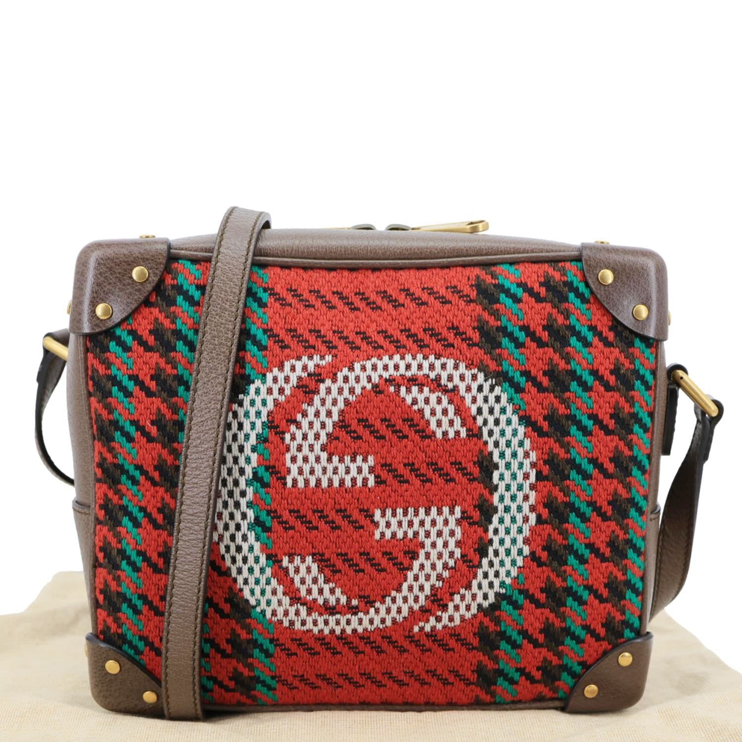 GUCCI Houndstooth Stripe Interlocking G Trunk Shoulder Bag Red 626363