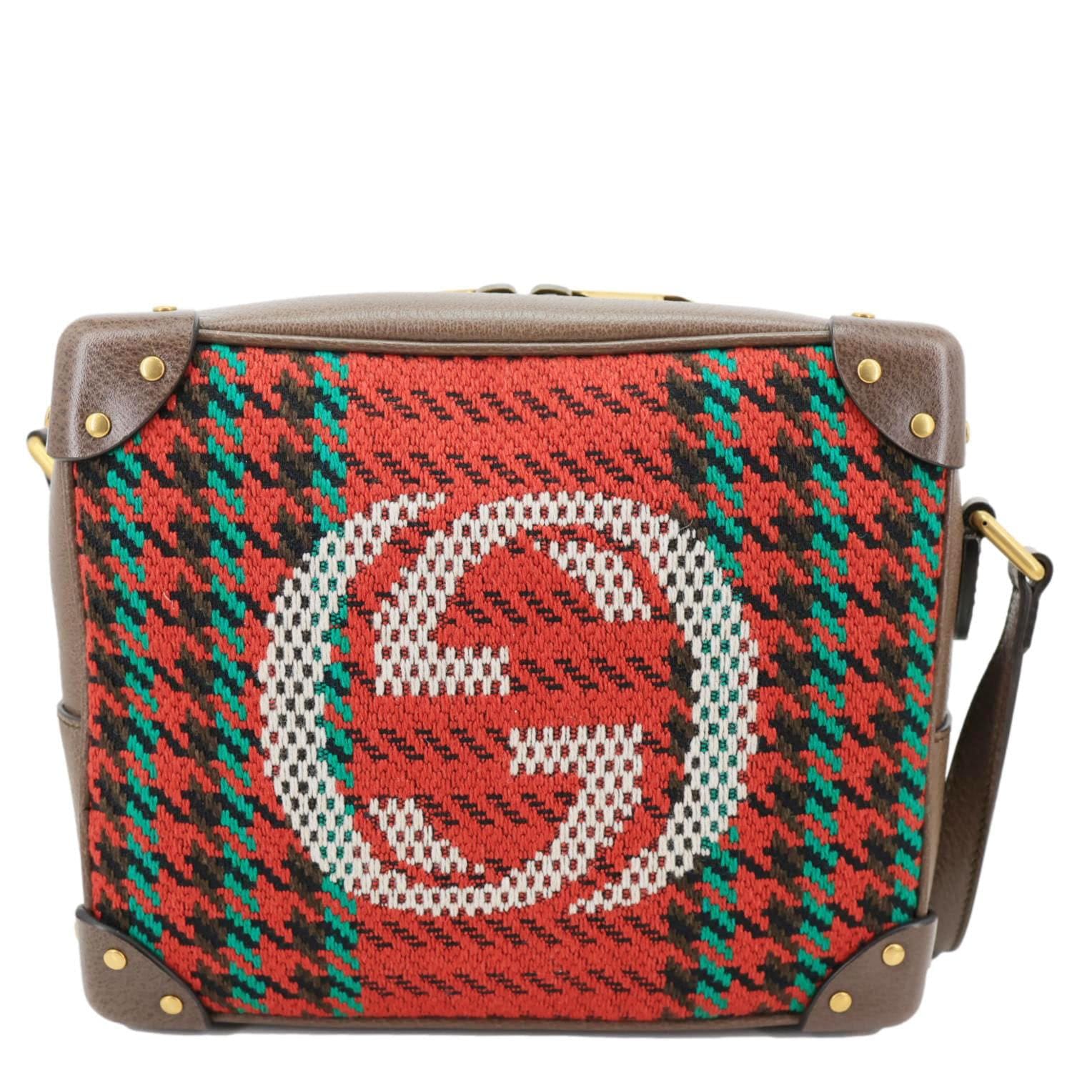 GUCCI Houndstooth Stripe Interlocking G Trunk Shoulder Bag Red 626363