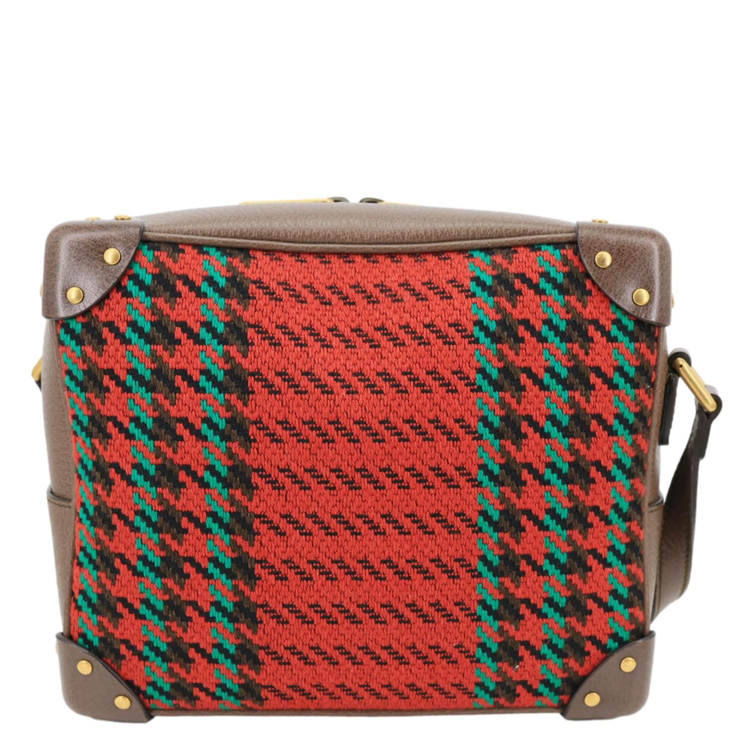 GUCCI Houndstooth Stripe Interlocking G Trunk Shoulder Bag Red 626363