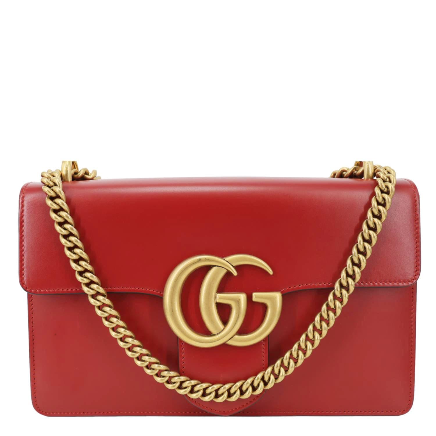 GUCCI GG Marmont Knight Medium Calfskin Leather Chain Shoulder Bag Red 431777