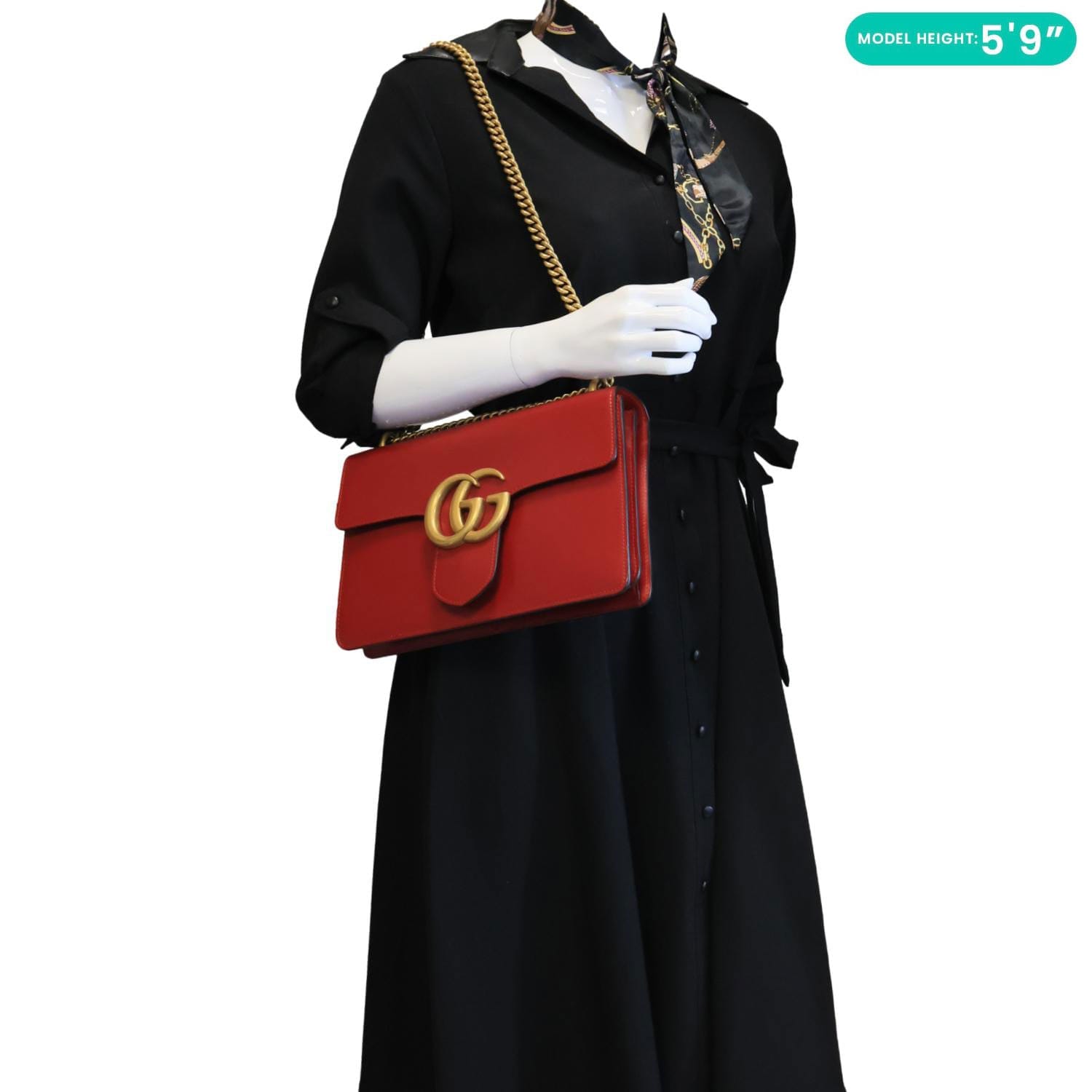 GUCCI GG Marmont Knight Medium Calfskin Leather Chain Shoulder Bag Red 431777