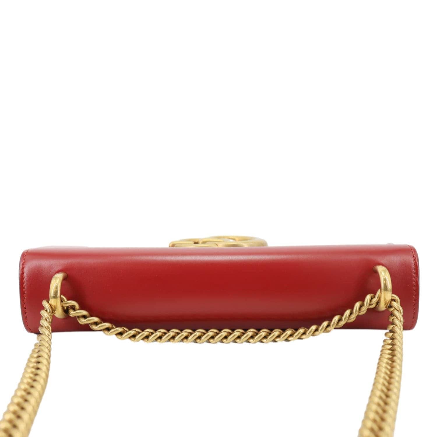 GUCCI GG Marmont Knight Medium Calfskin Leather Chain Shoulder Bag Red 431777