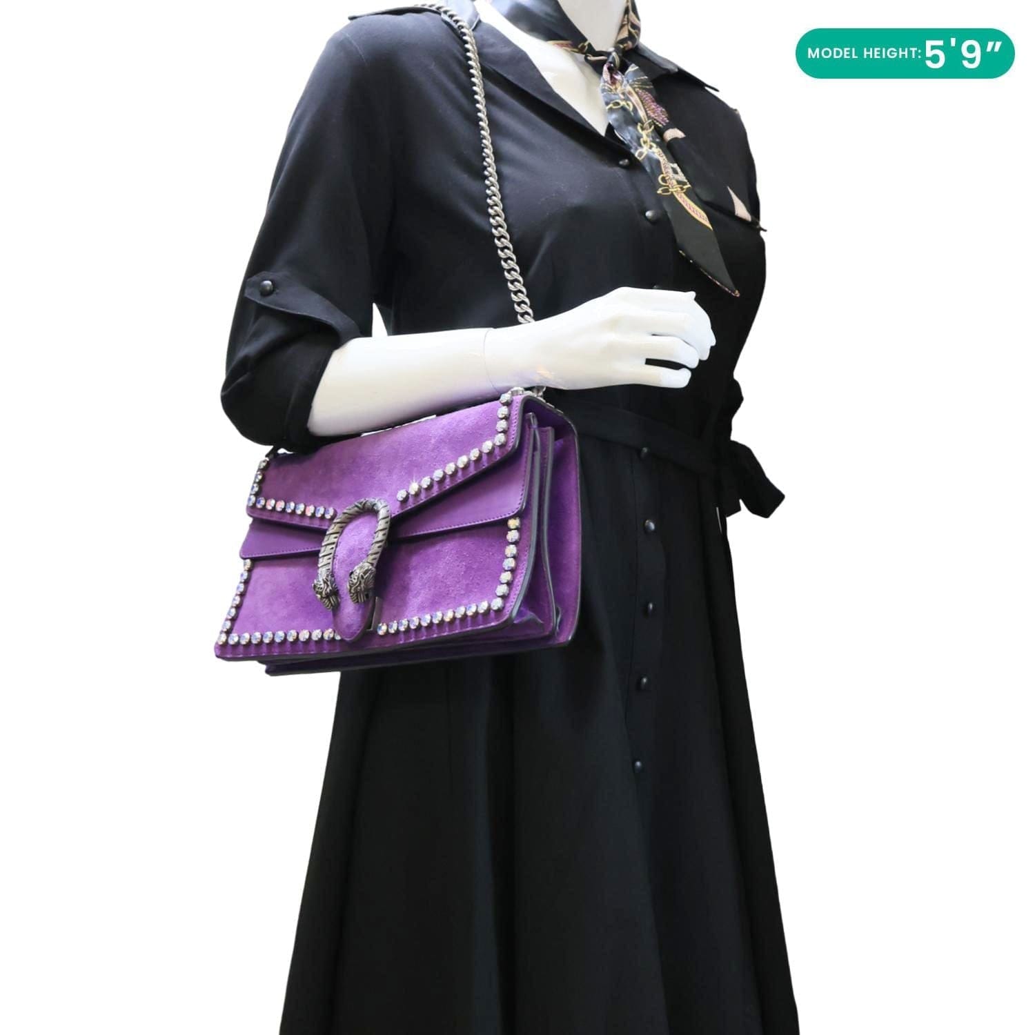 GUCCI Dionysus Small Crystal Embellished Suede Shoulder Bag Purple 400249