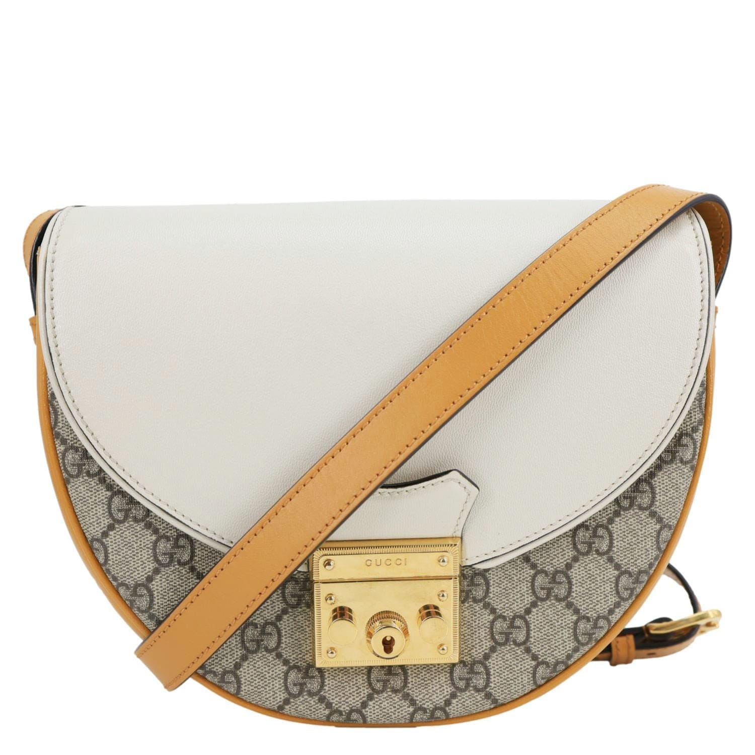 GUCCI Padlock Saddle Small GG Supreme Canvas Shoulder Bag Beige 644524