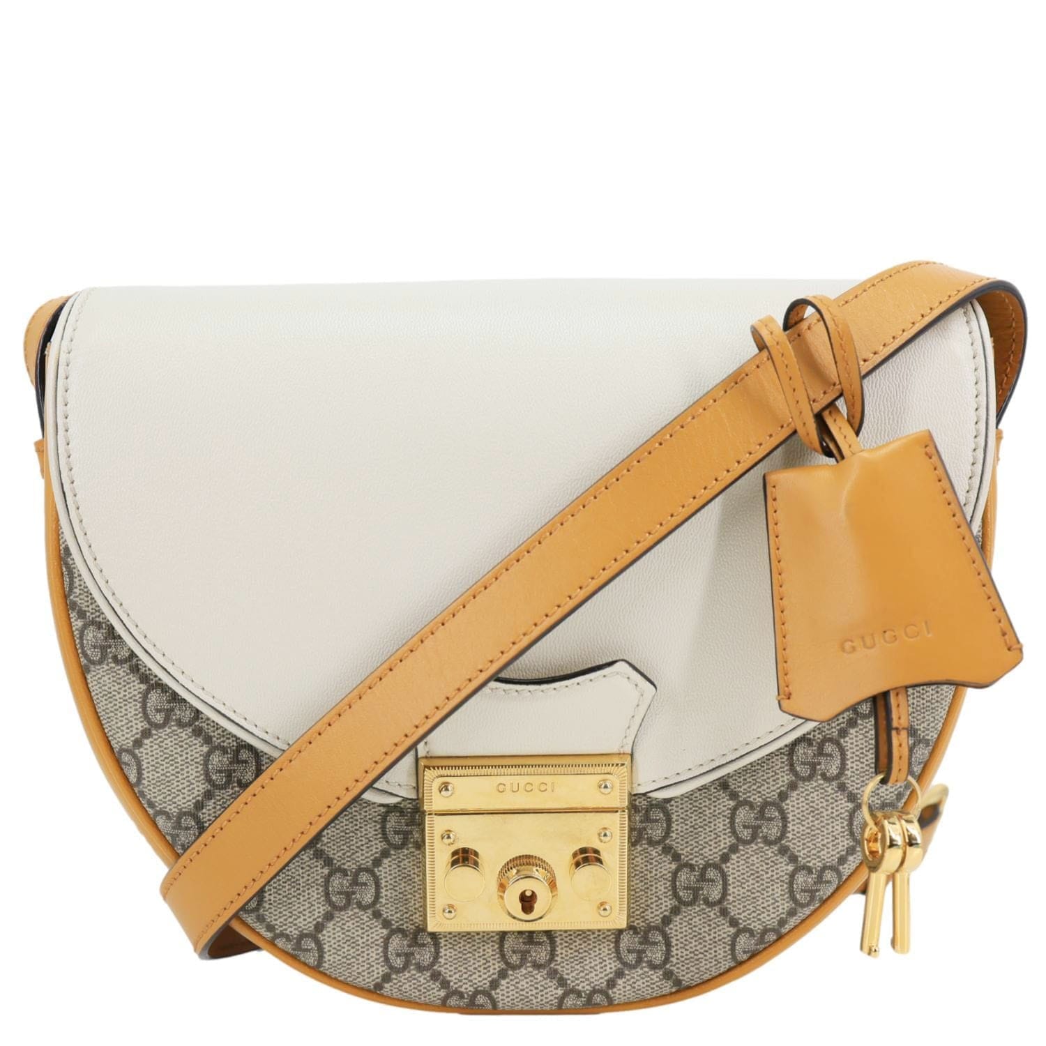 GUCCI Padlock Saddle Small GG Supreme Canvas Shoulder Bag Beige 644524