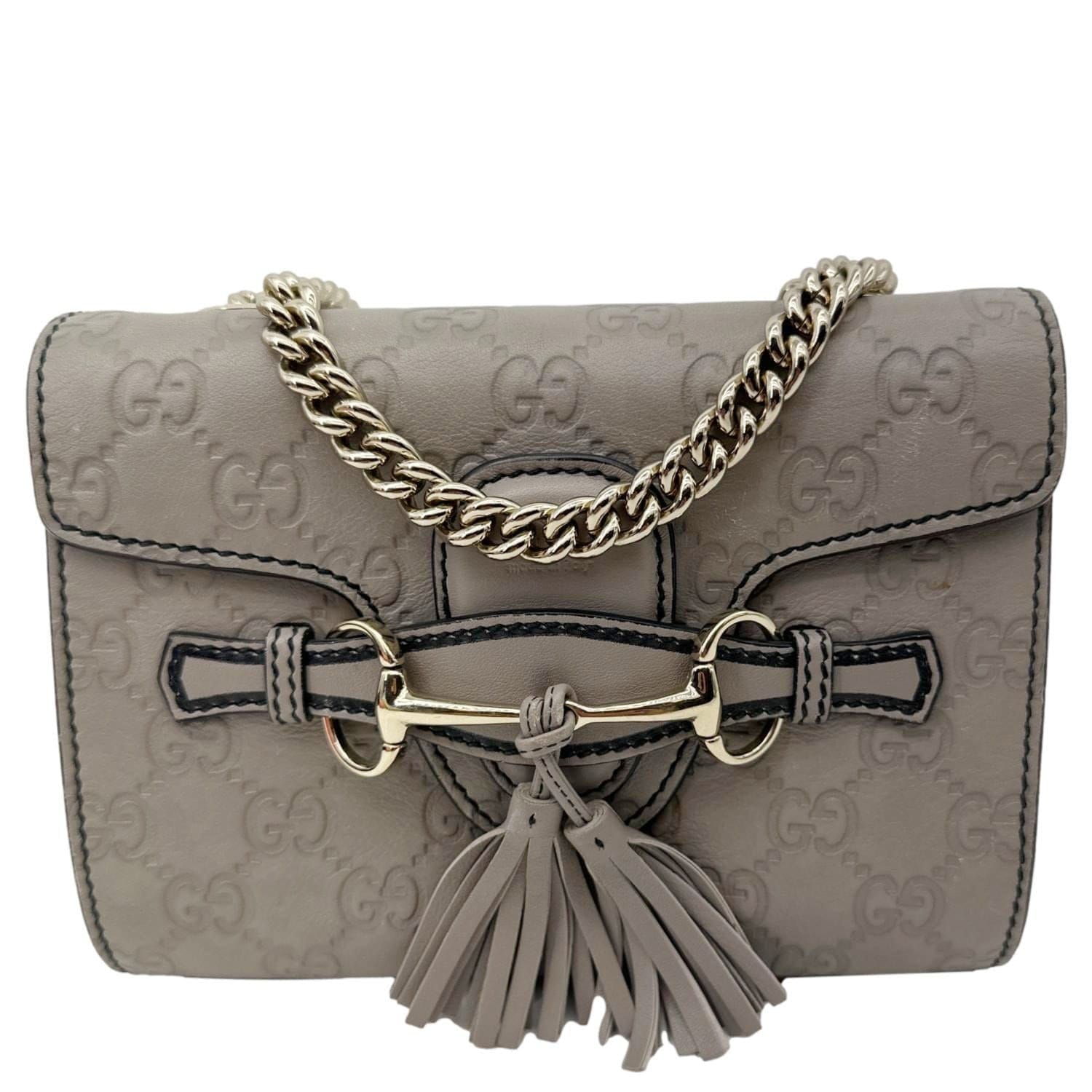 GUCCI Emily Mini Guccissima Leather Chain Shoulder Bag Grey 369622
