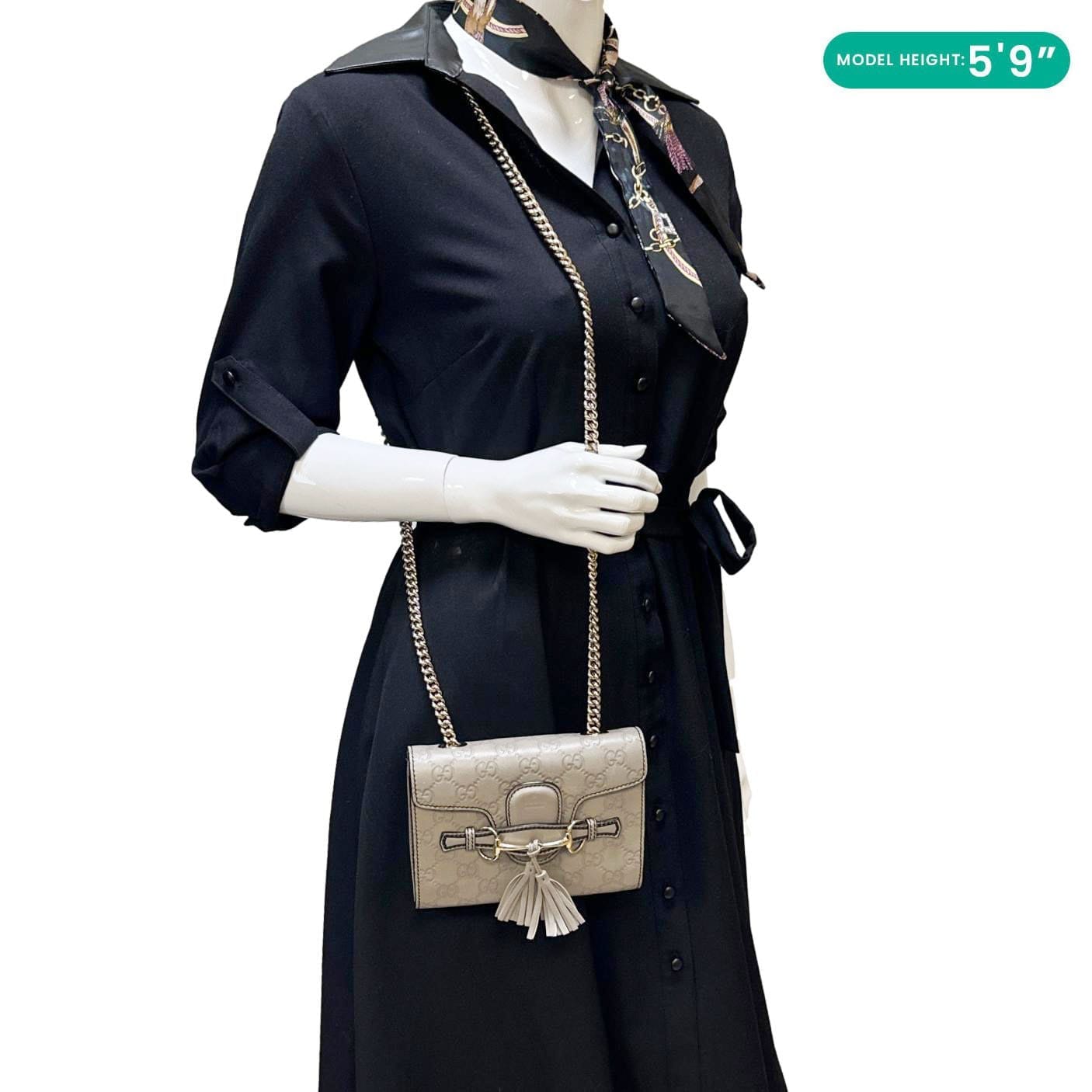 GUCCI Emily Mini Guccissima Leather Chain Shoulder Bag Grey 369622