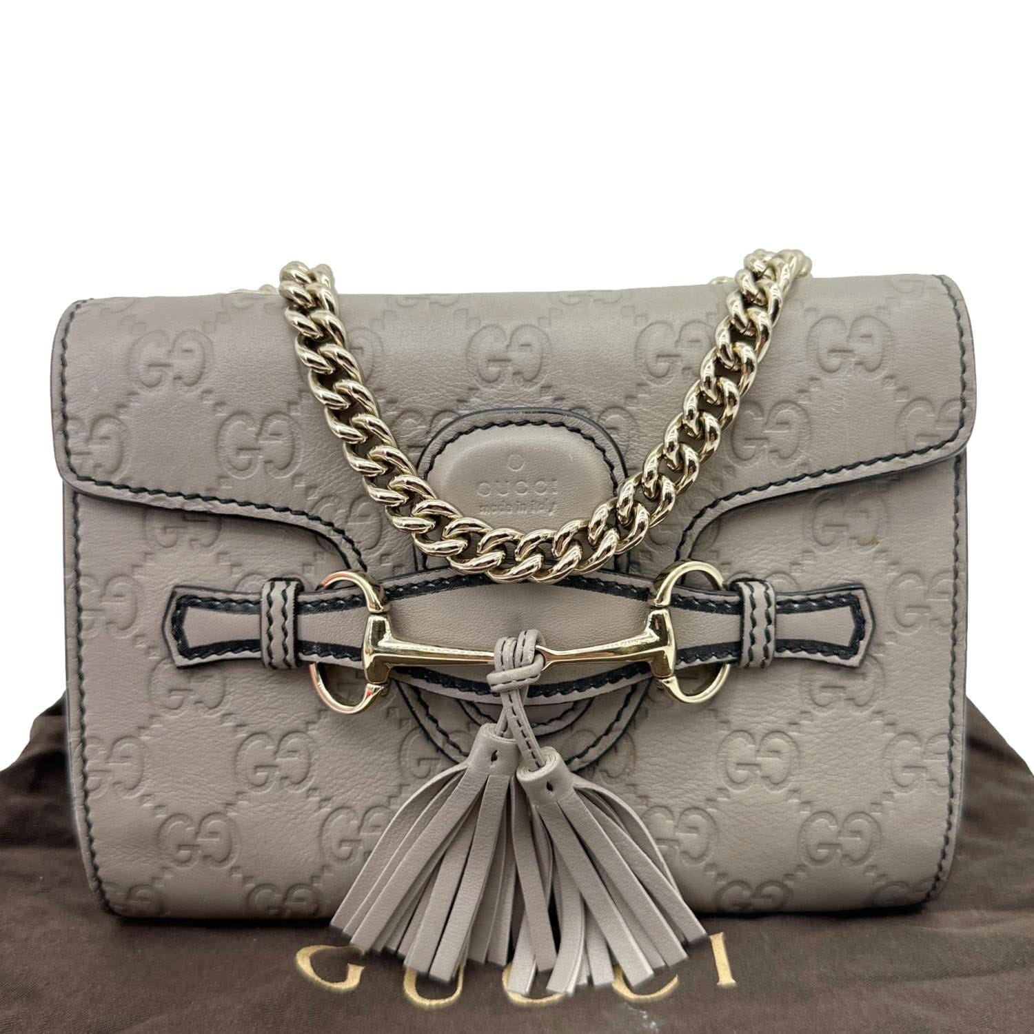 GUCCI Emily Mini Guccissima Leather Chain Shoulder Bag Grey 369622