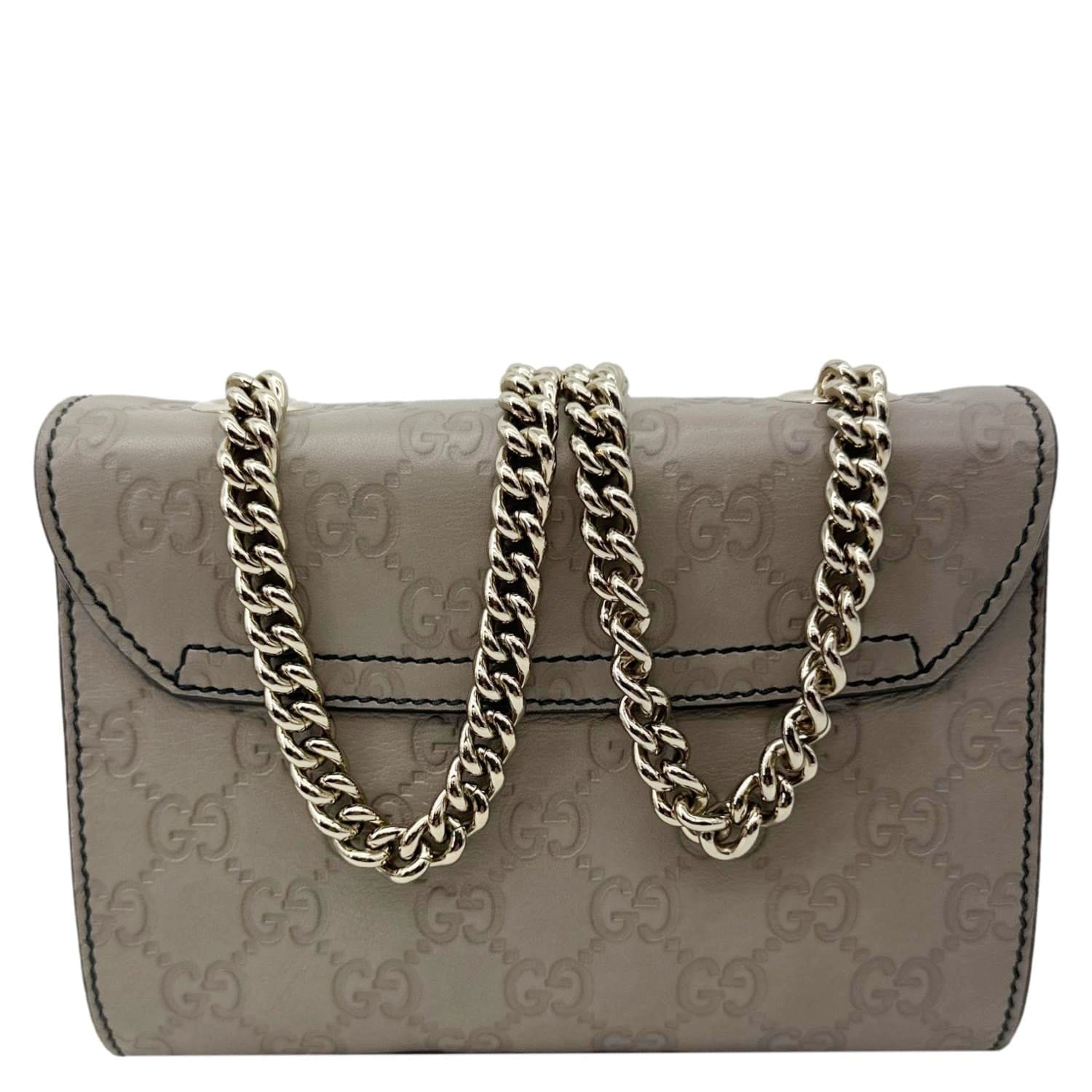 GUCCI Emily Mini Guccissima Leather Chain Shoulder Bag Grey 369622