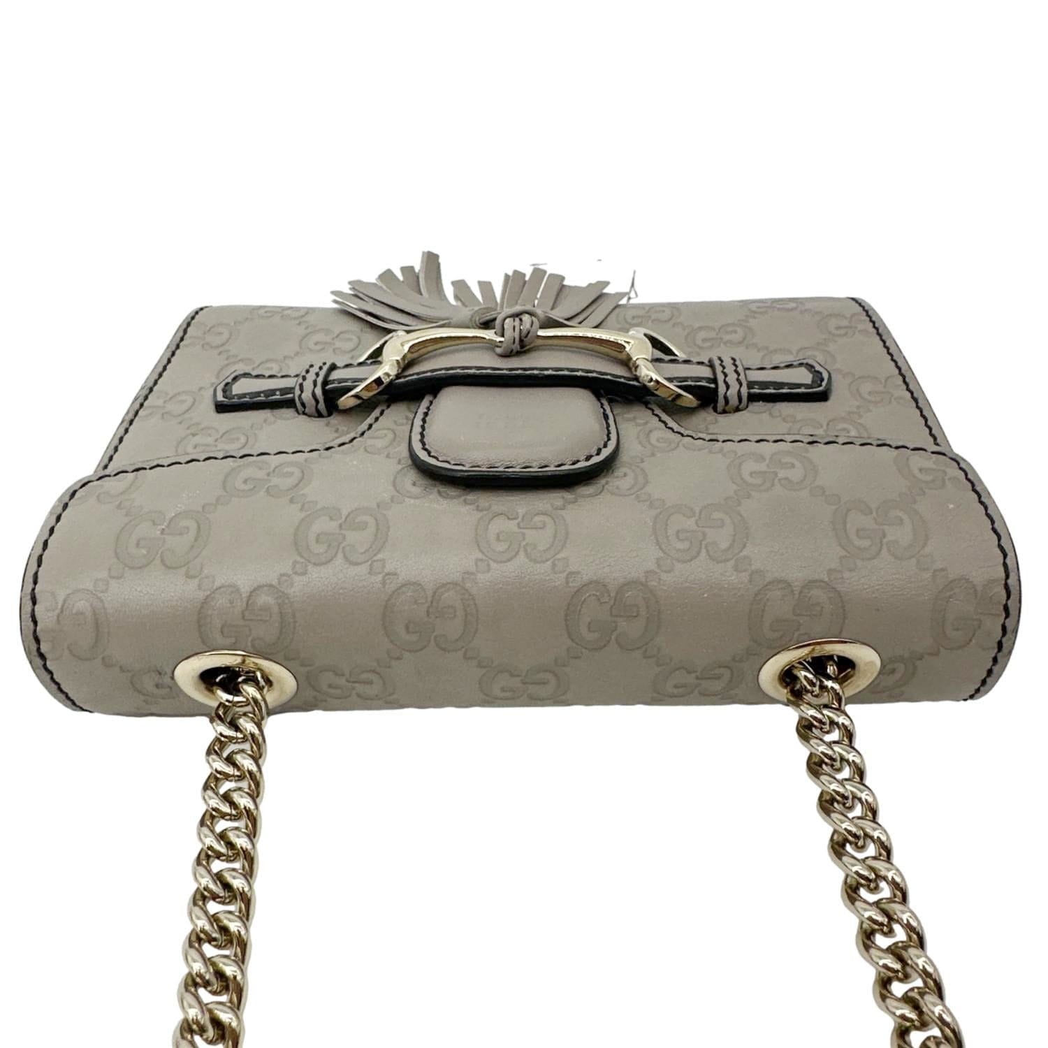 GUCCI Emily Mini Guccissima Leather Chain Shoulder Bag Grey 369622