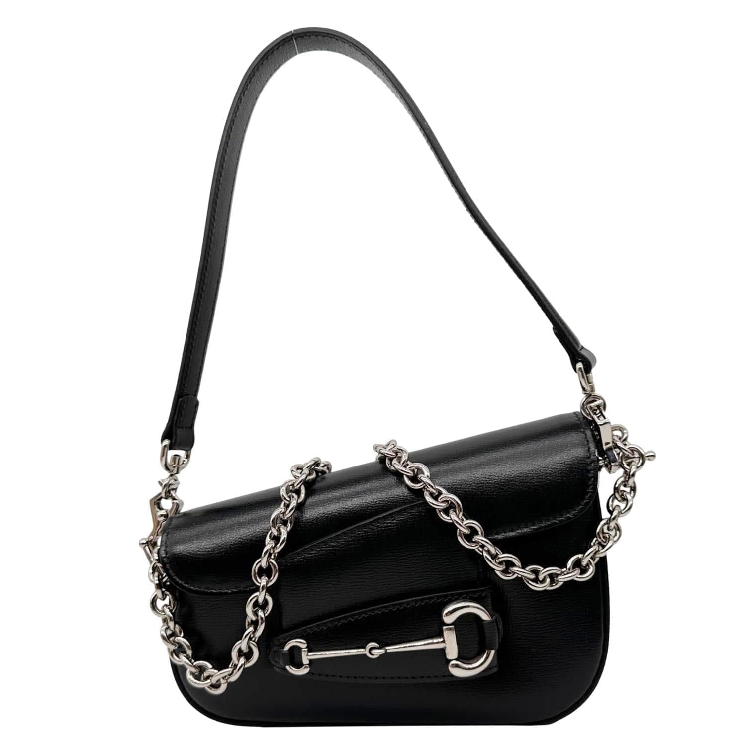 GUCCI Horsebit 1955 Asymmetric Mini Leather Shoulder Bag Black 774209